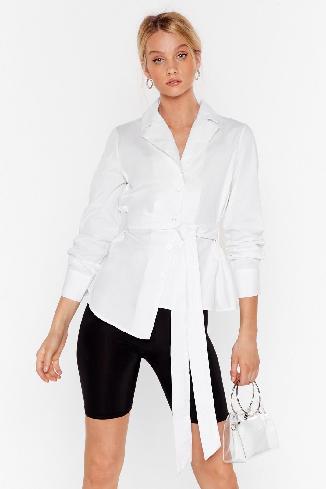 Asymmetric Tie Shirt with Blouson Sleeves image number 1