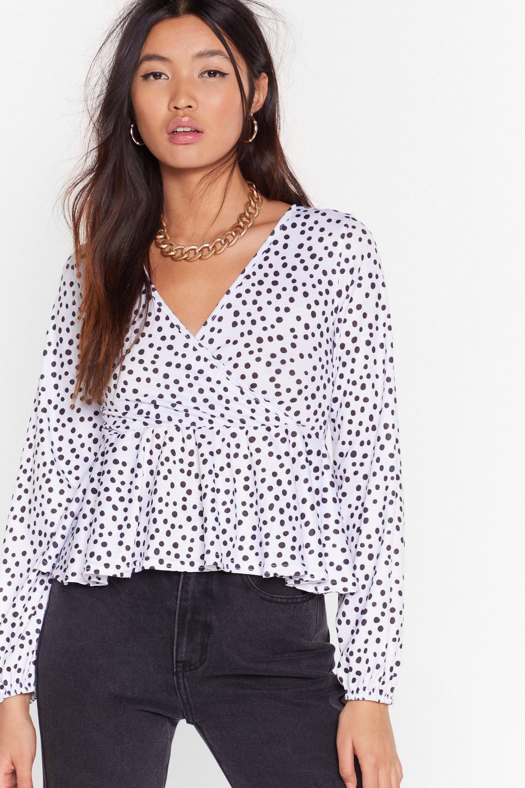 White Sorry Dot Going Cropped Wrap Top image number 1