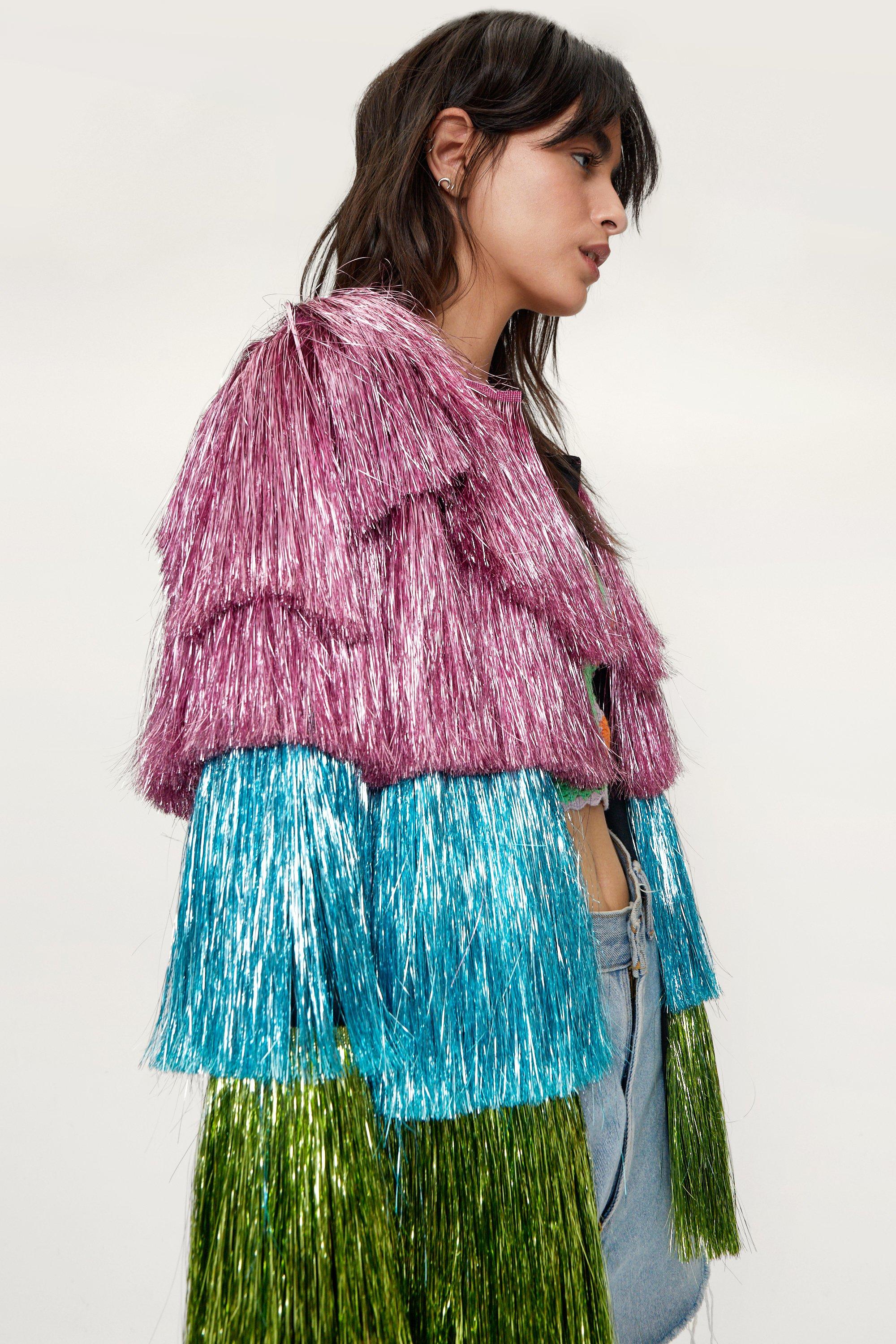 Metallic Tiered Fringe Jacket Nasty Gal