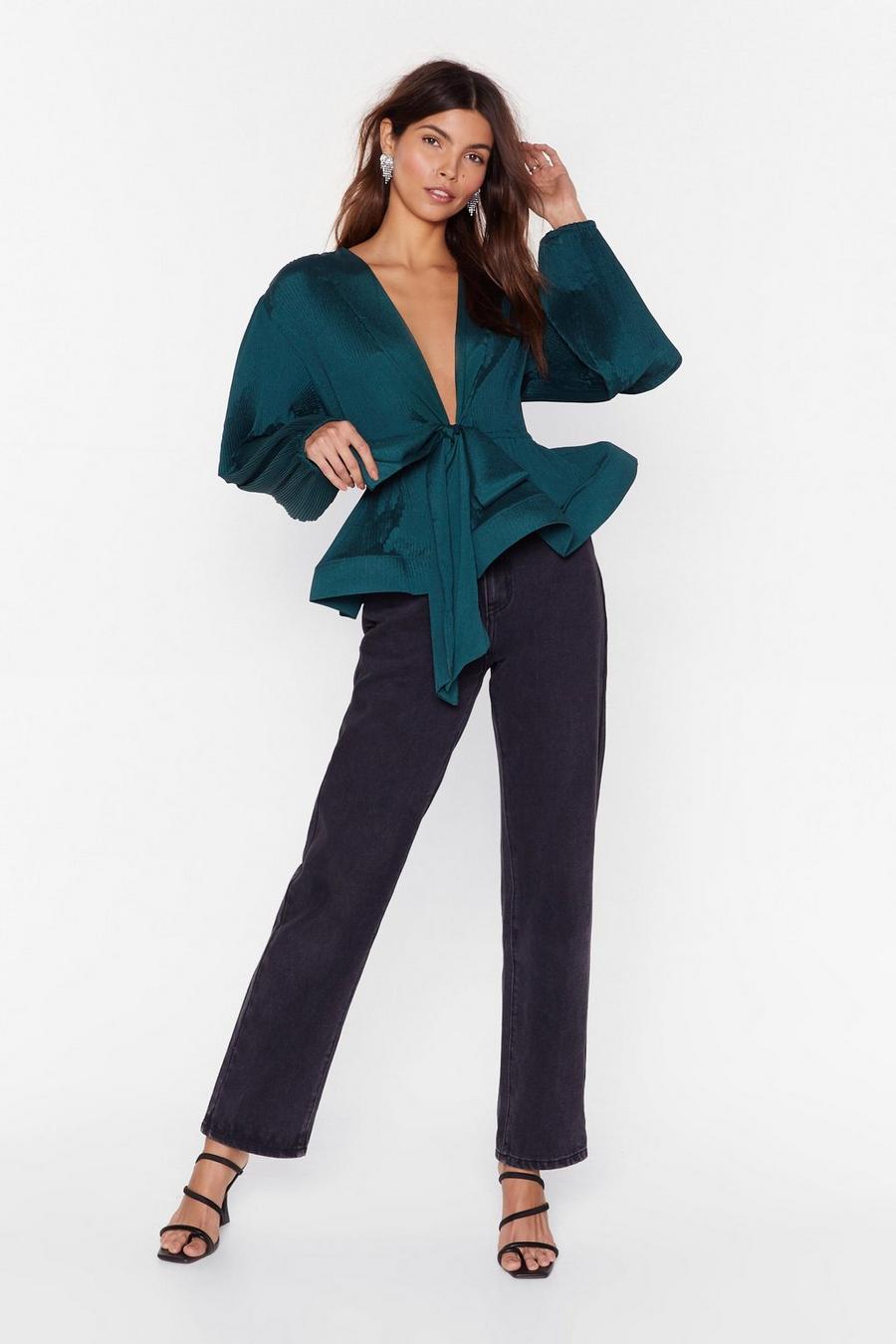 Pleat Don't Call Plunging Tie Blouse