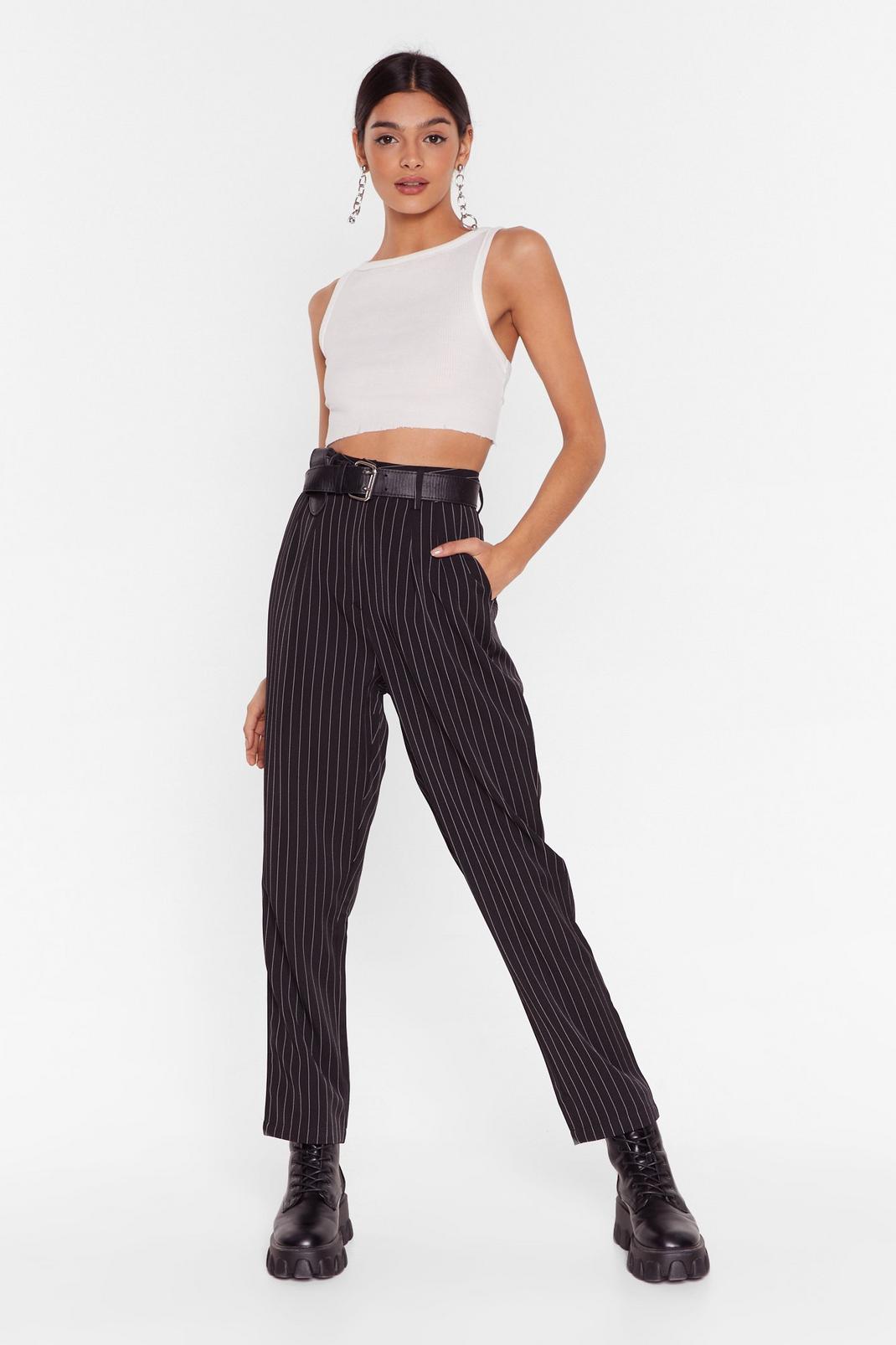 Black Pinstripe Up Your Life High-Waisted Pants image number 1