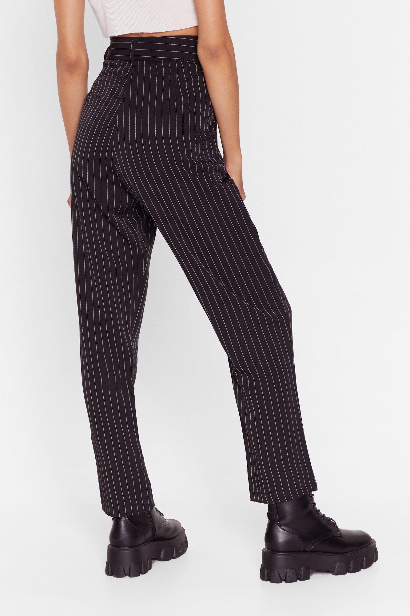 Rebel Womens Trouser Pinstripe - Black