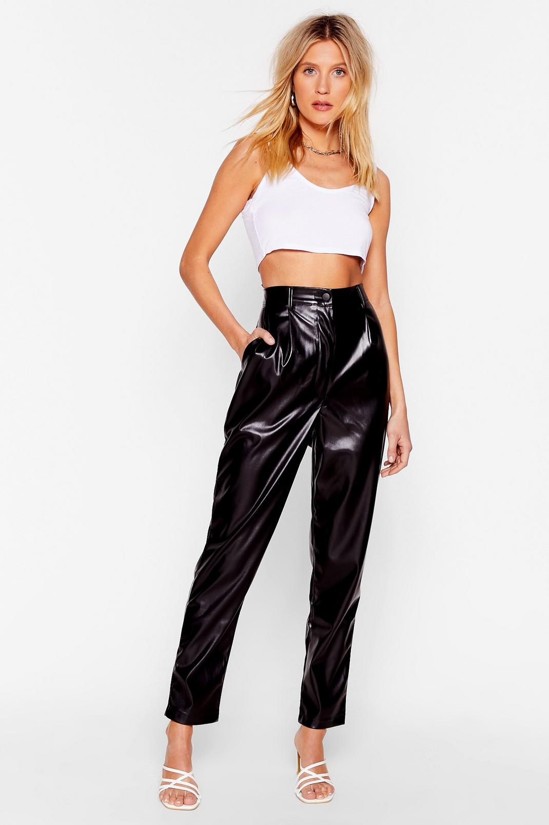 Black Faux Leather Loose Straight Leg Pants image number 1