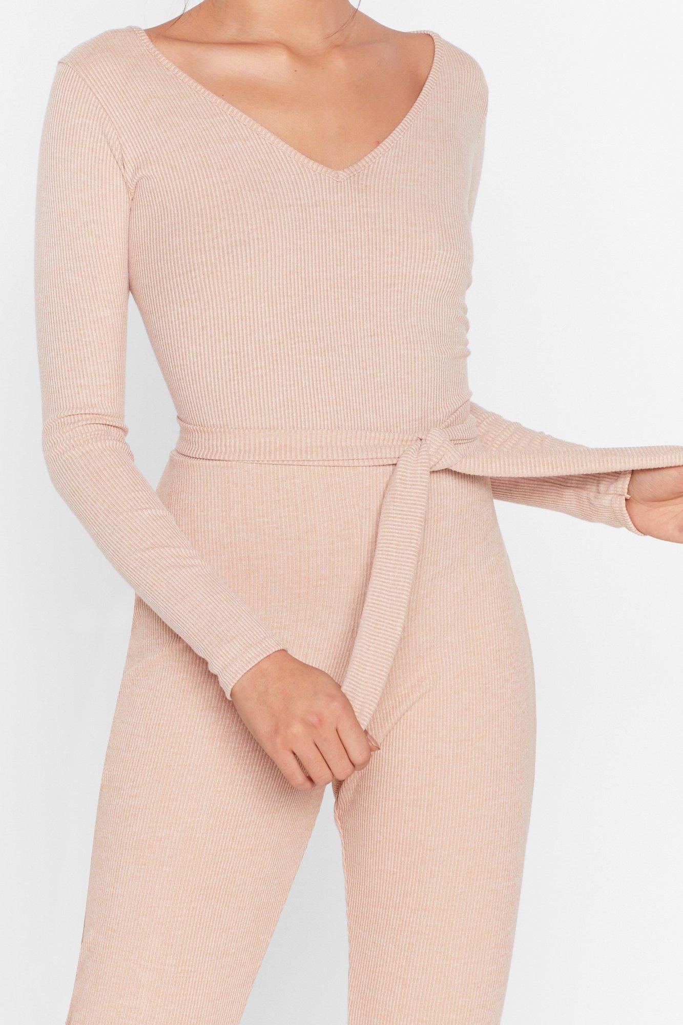 Feeling V Chilled Ribbed Belted Jumpsuit Nasty Gal