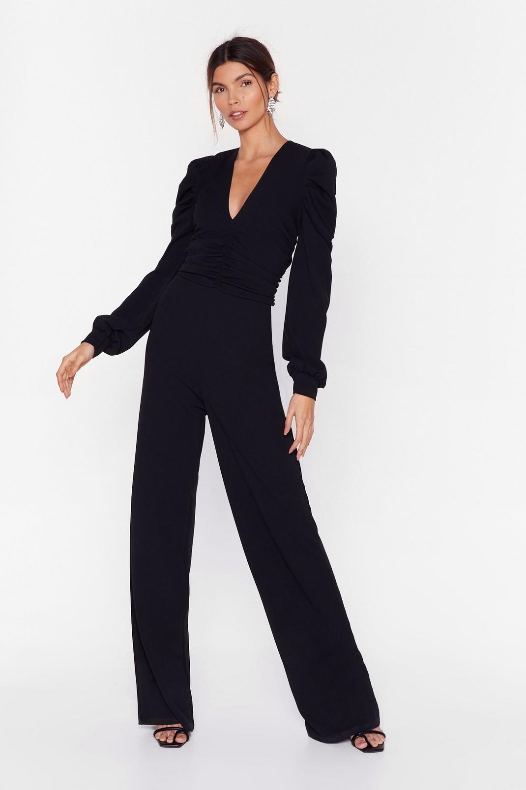 Ruche to the Bar Wide-Leg Puff Sleeve Jumpsuit image number 1