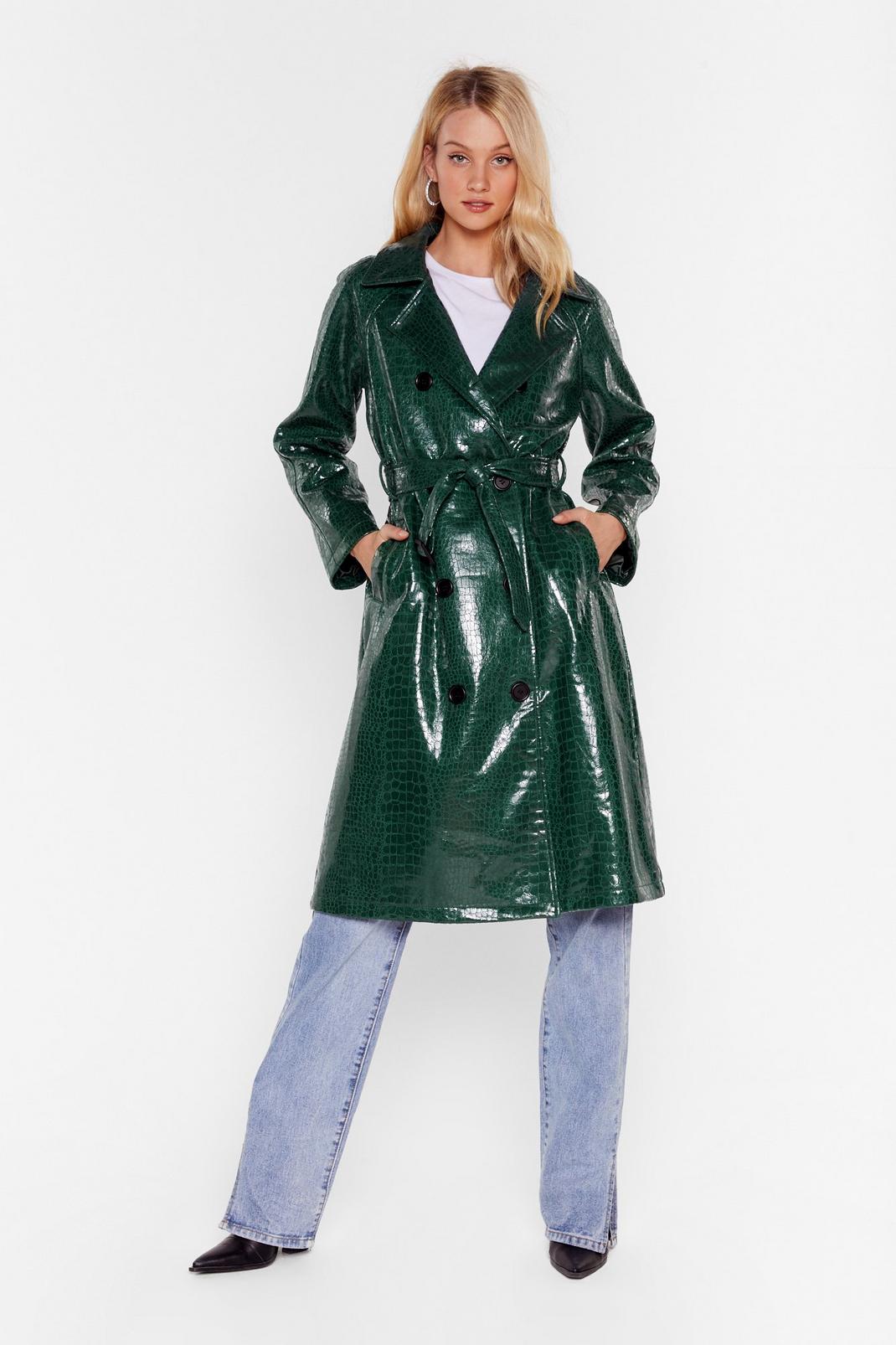 Croc Our World Faux Leather Belted Trench Coat