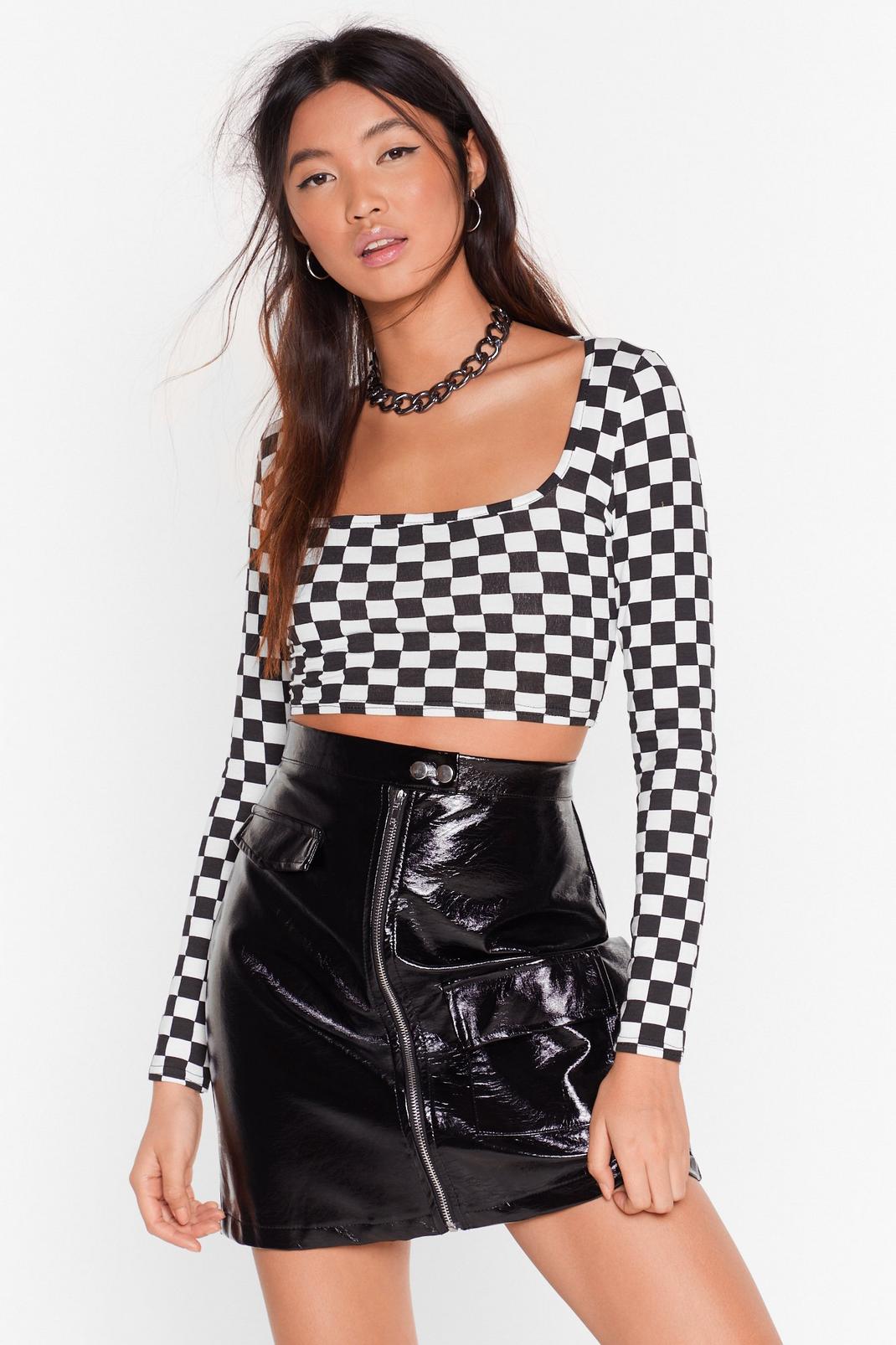 Price Checkerboard Square Neck Crop Top image number 1