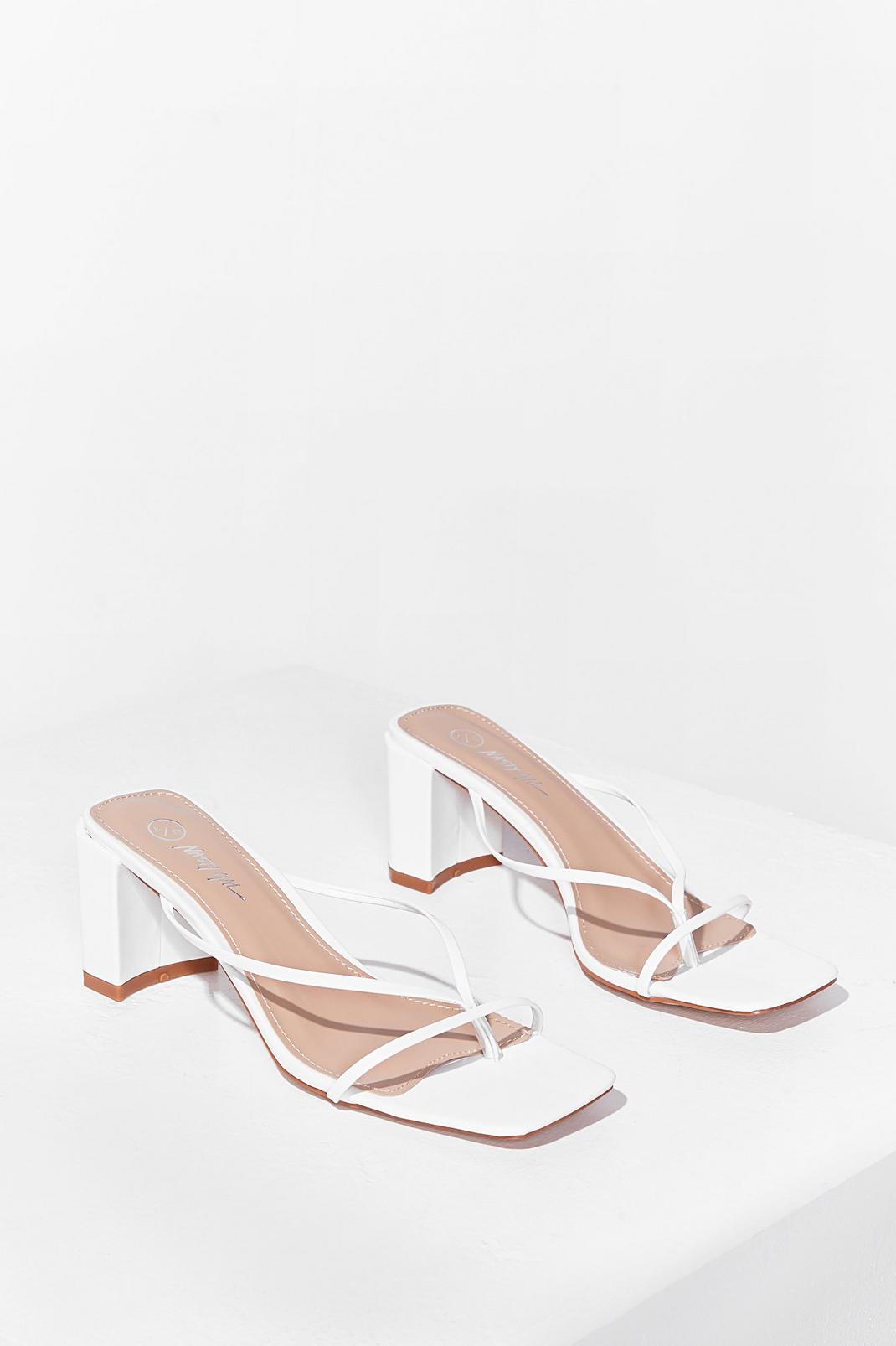 White Strappy Block Heel Mules image number 1