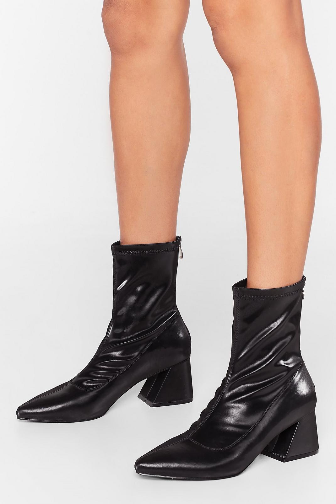 Black Find the Right Angle Faux Leather Sock Boots image number 1