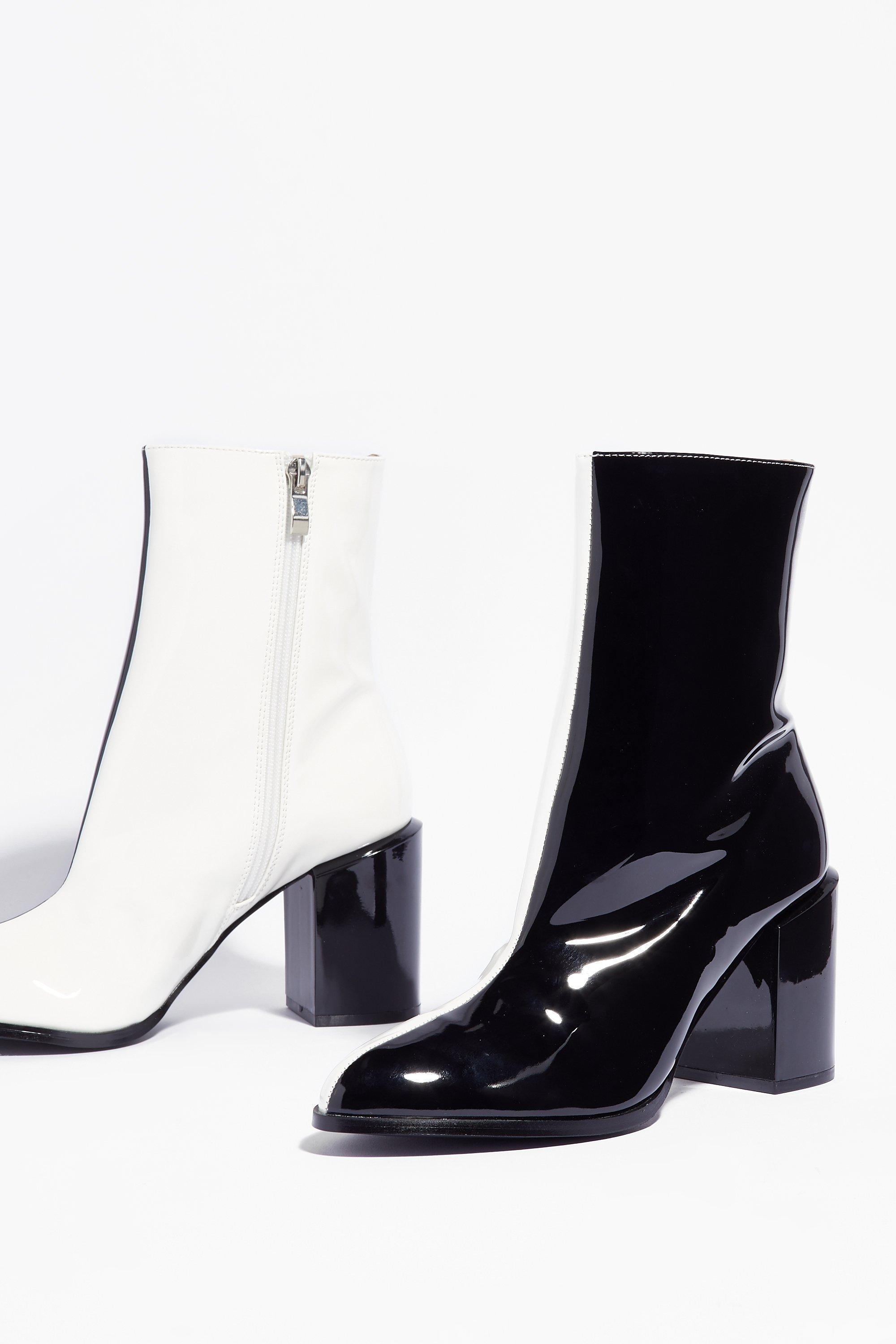 Faux Leather Two Tone Heeled Boots