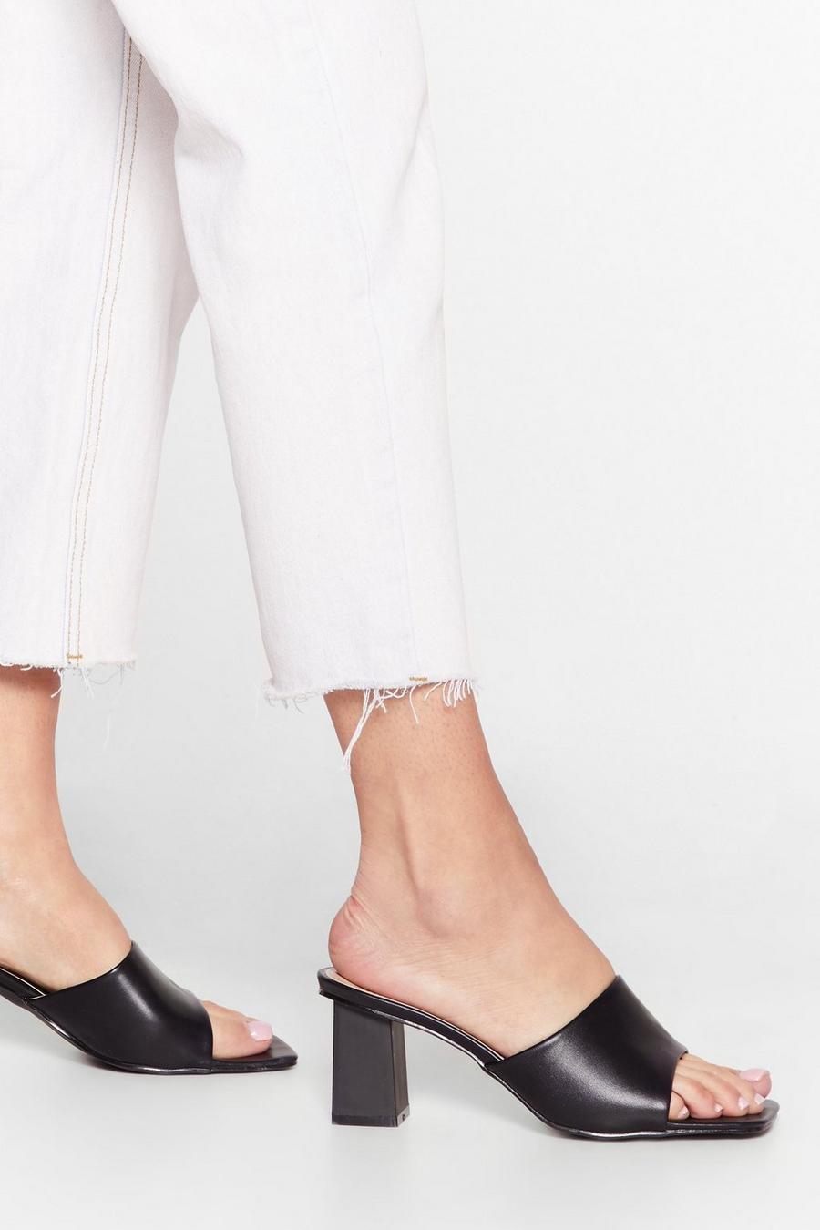 Faux Leather Square Block Heel Mules