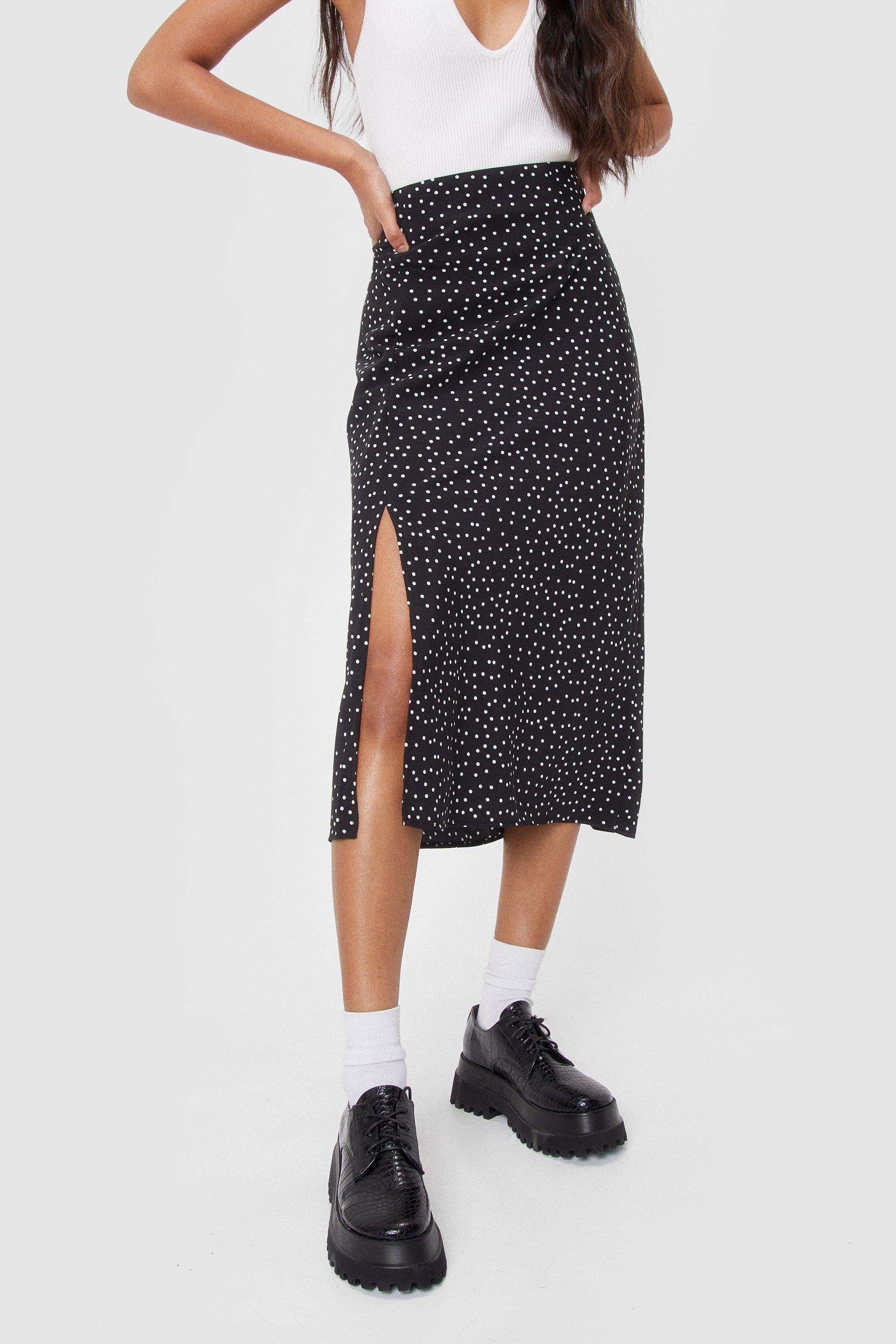 Relaxed Polka Dot Slit Midi Skirt