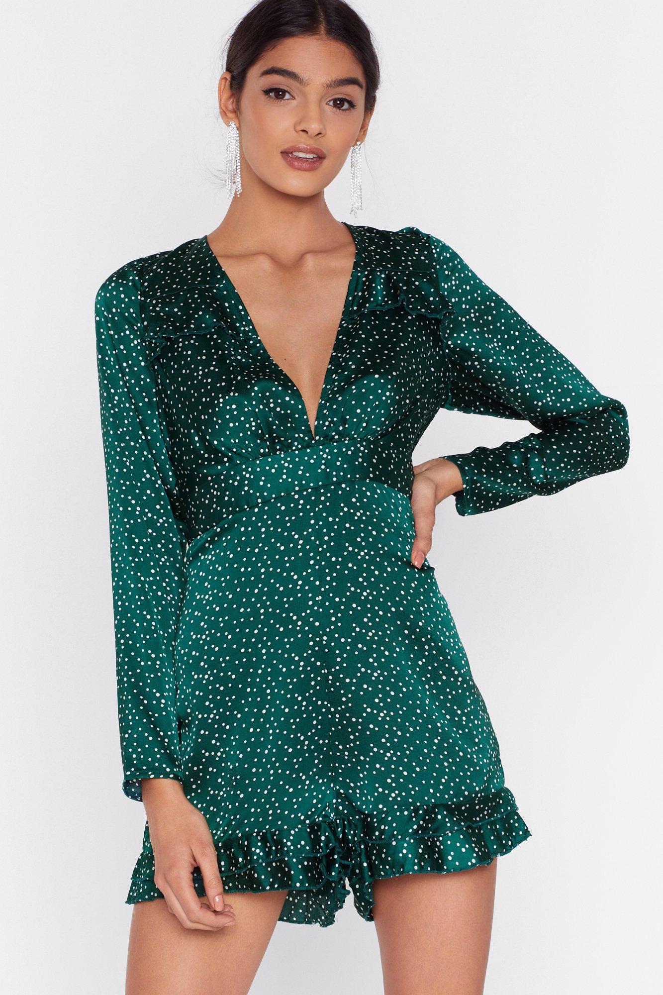 green satin playsuit