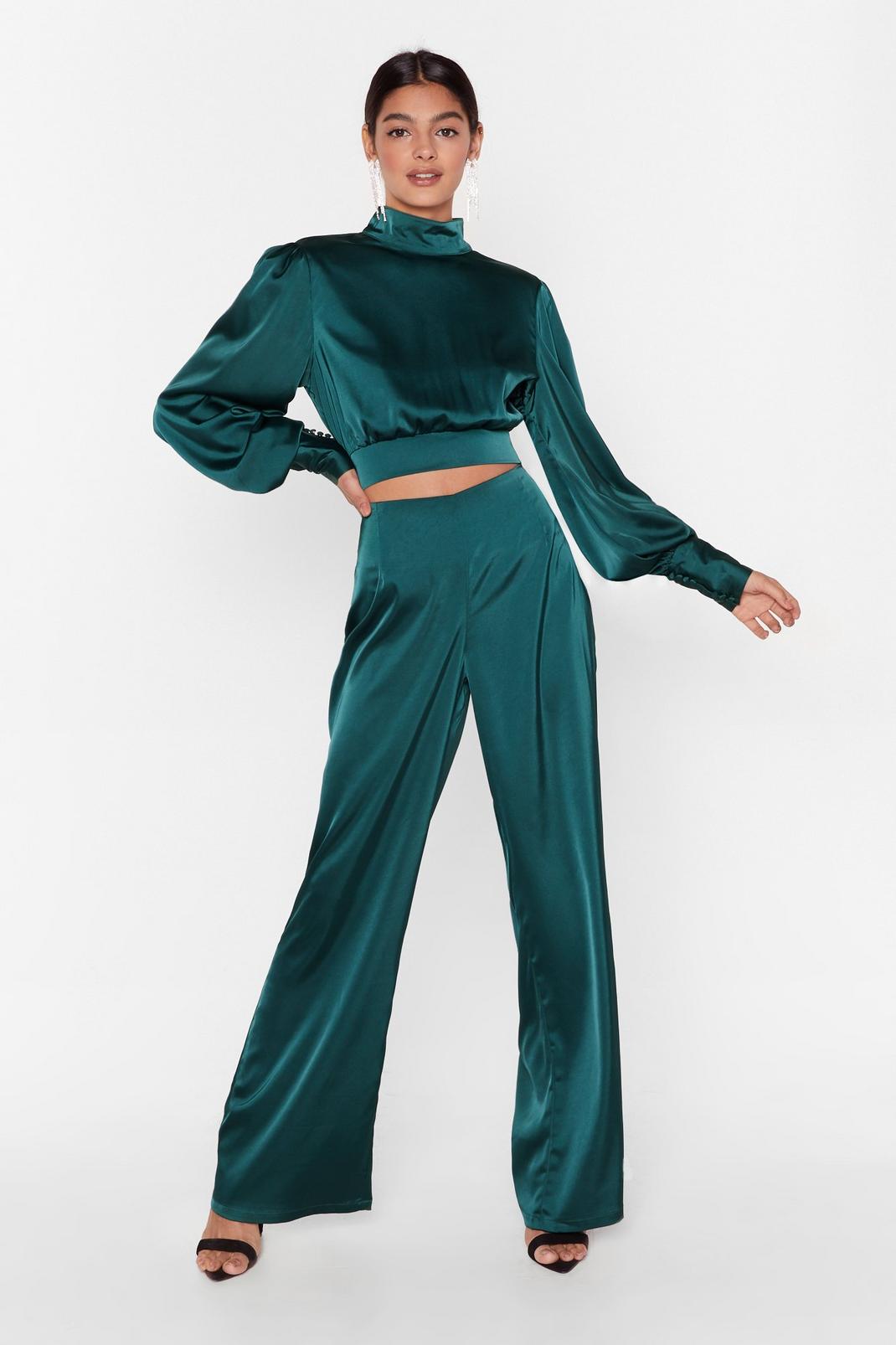 Satin Fever Wide-Leg High-Waisted Trousers image number 1