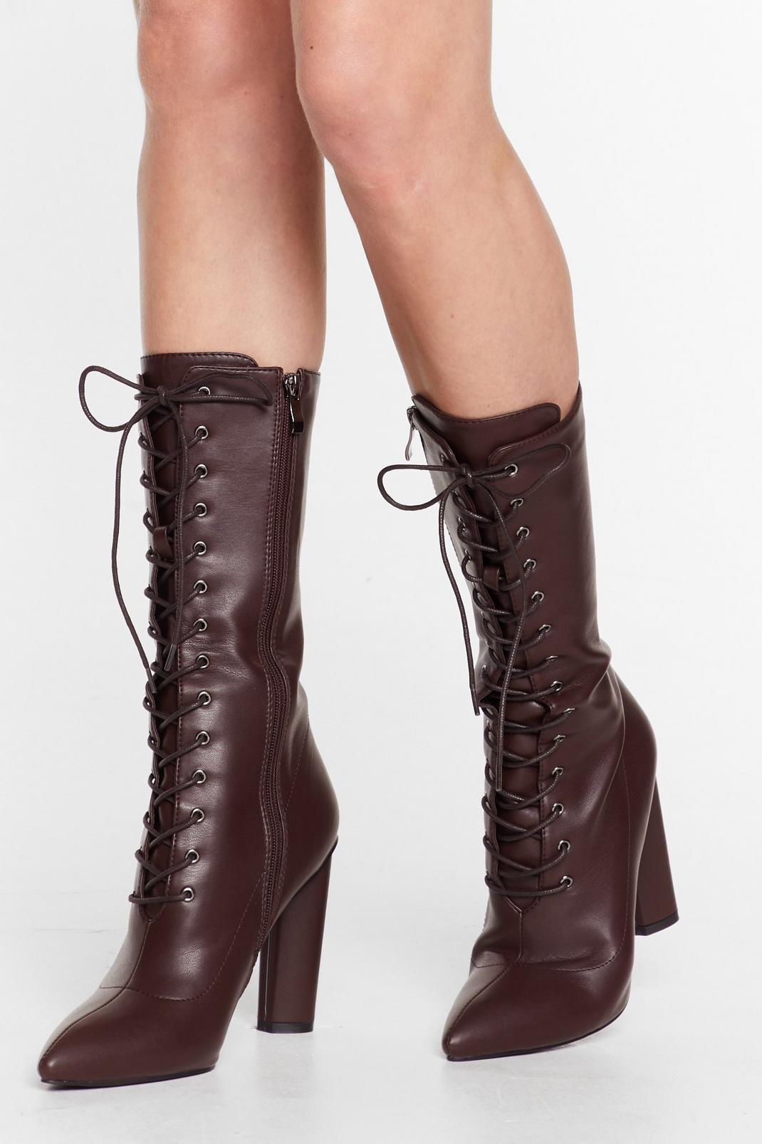 Stop 'Em in Their Tracks Lace-Up Calf-High Boots image number 1