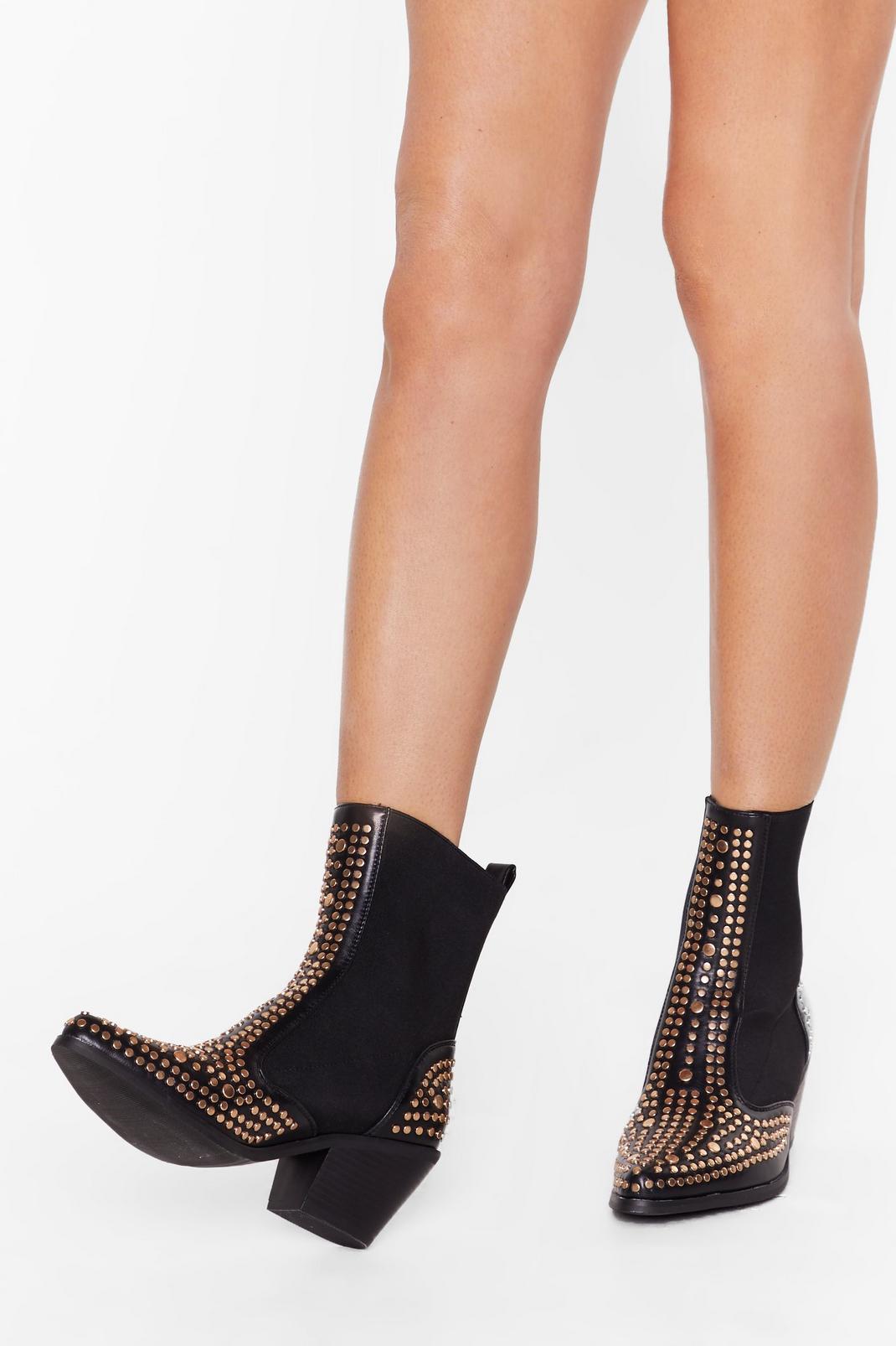 Black Studded Faux Leather Chelsea Boots image number 1