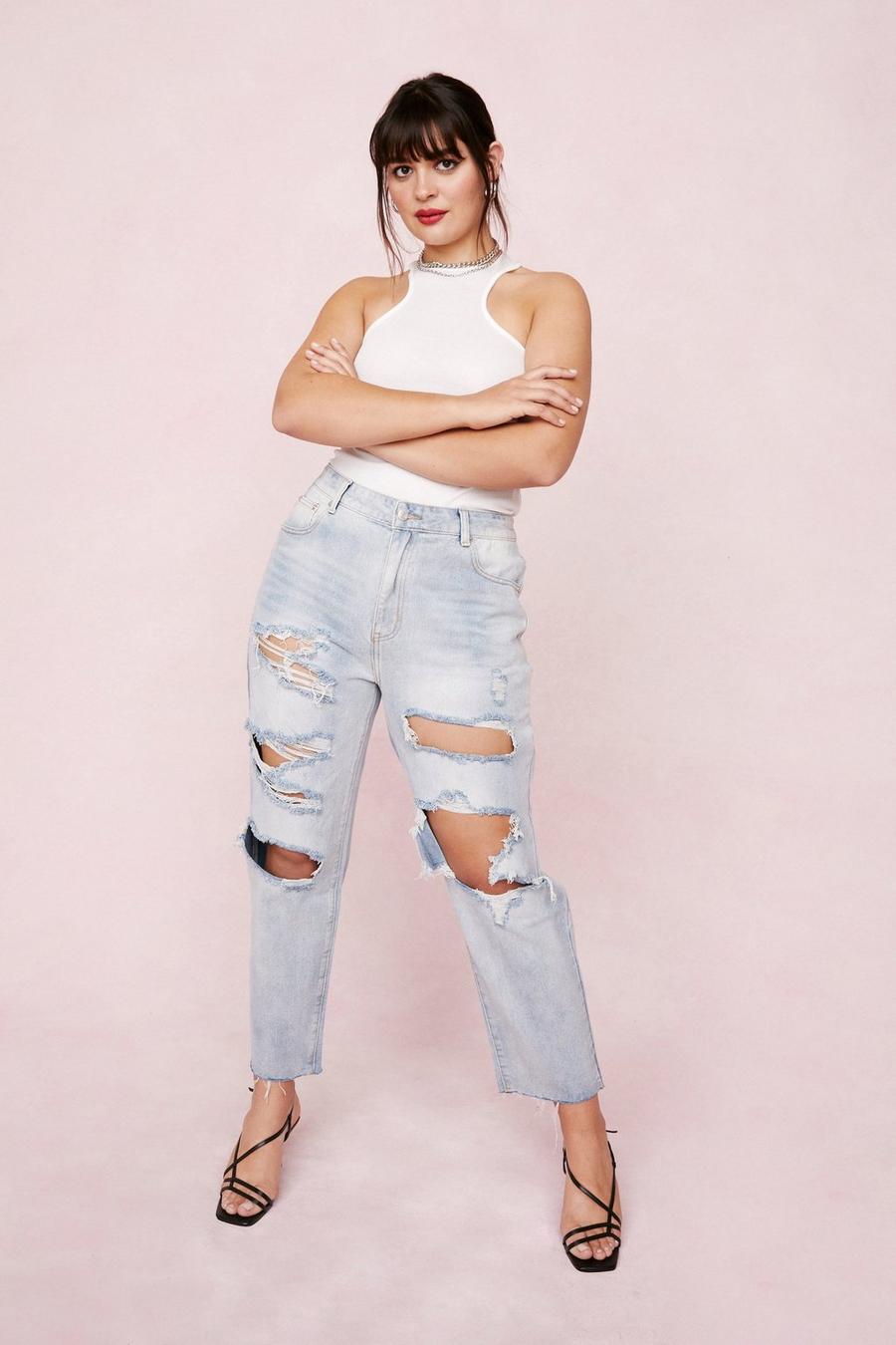 Plus Size Ripped High Waisted Jeans