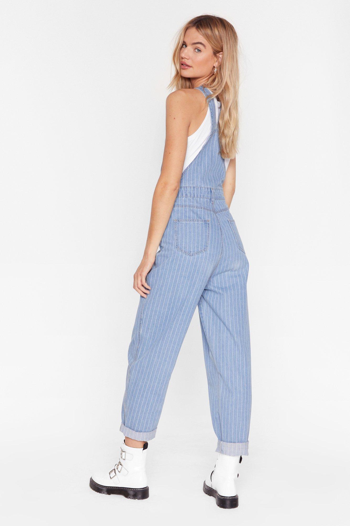 Paint By Numbers Stripe - Denim Dungarees for Women