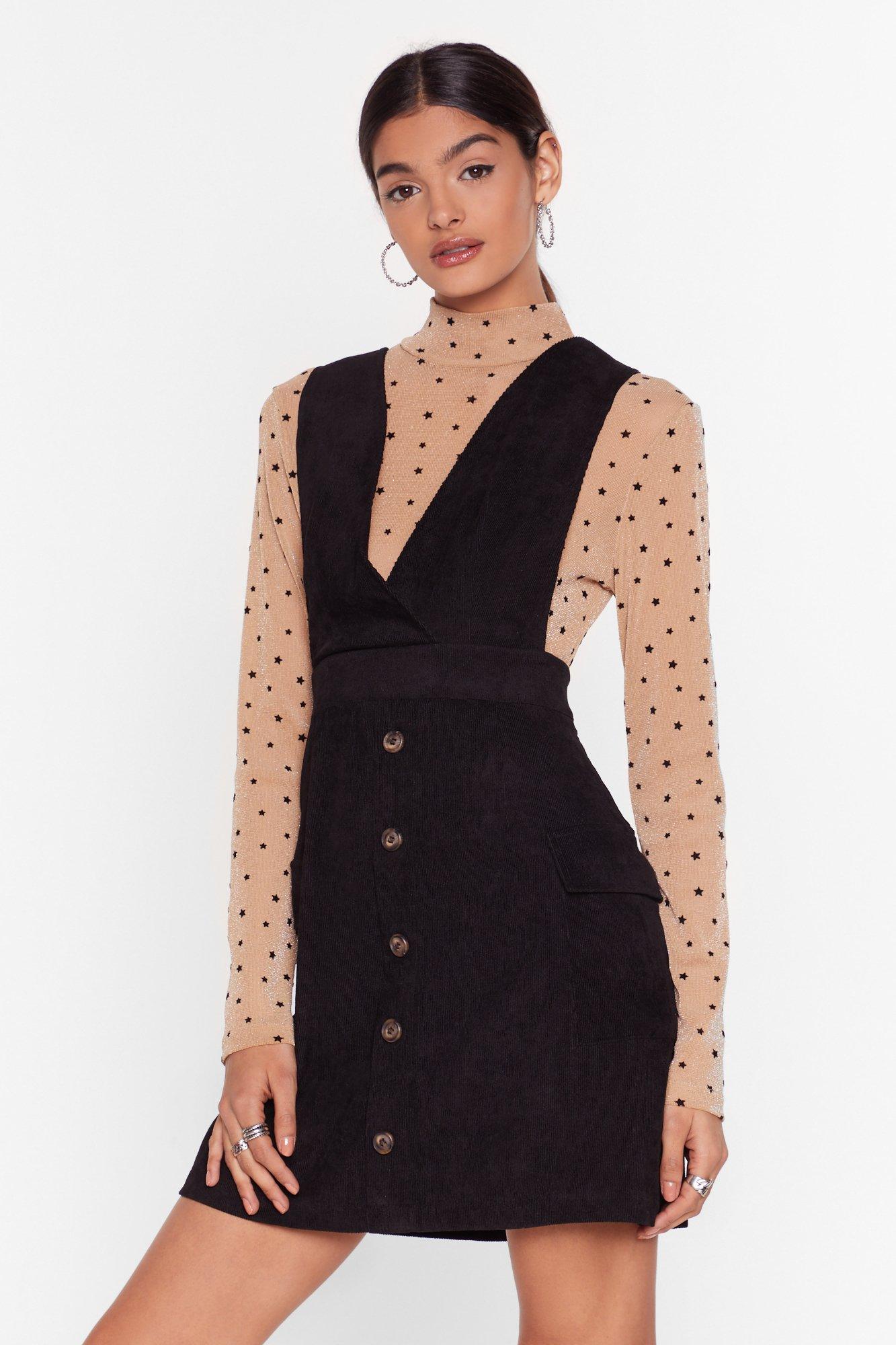 Black floral plunge pinafore dress store