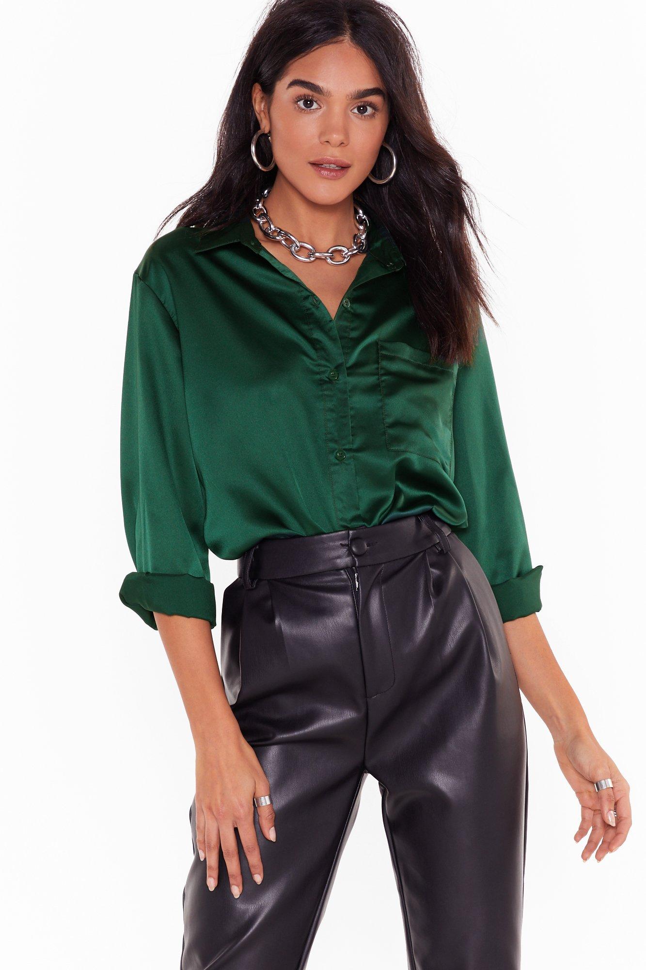 green satin blouse