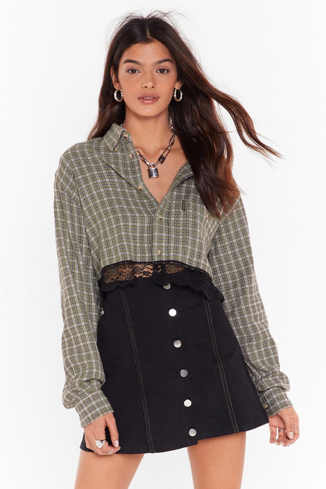 Vintage Check Print Lace Cropped Shirt image number 1