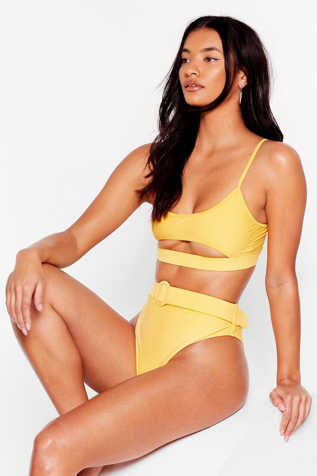 Yellow High-Waisted Cut-Out Bikini Set image number 1