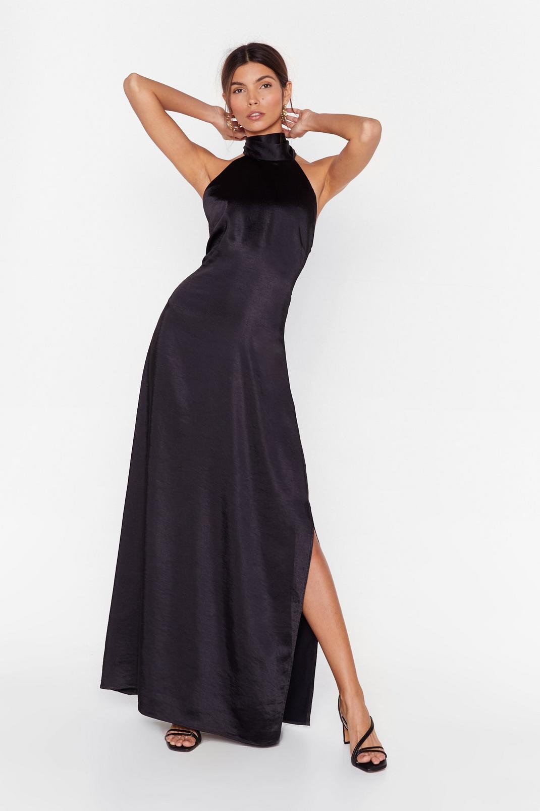 Isabel Satin Halter Mini Dress in Black • Threads Boutique Going