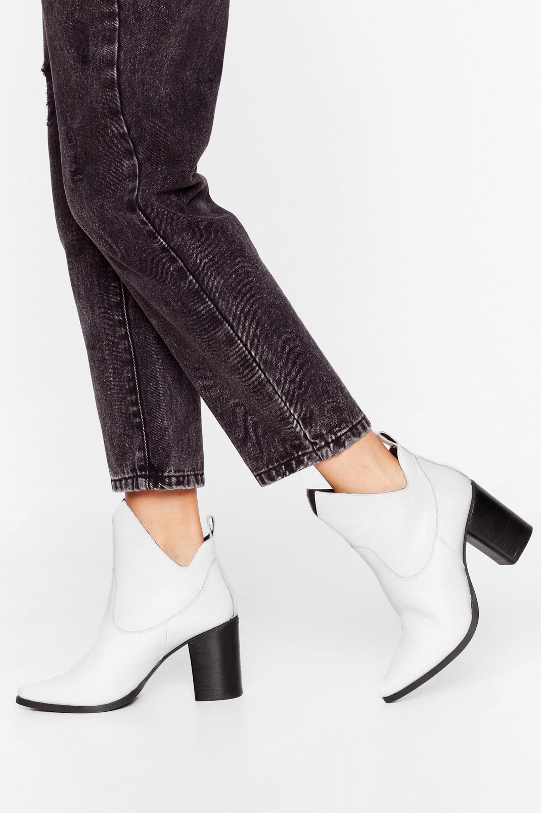 White Over and Cut-Out Leather Ankle Boots image number 1
