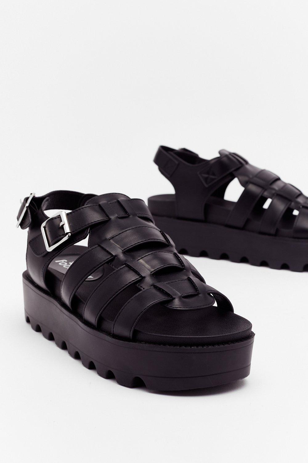 Faux Leather Buckle Cleated Sandals Nasty Gal