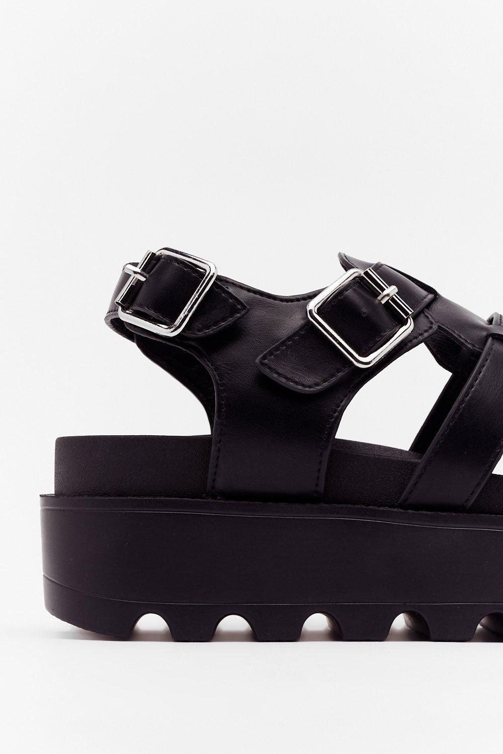 Faux Leather Buckle Cleated Sandals Nasty Gal