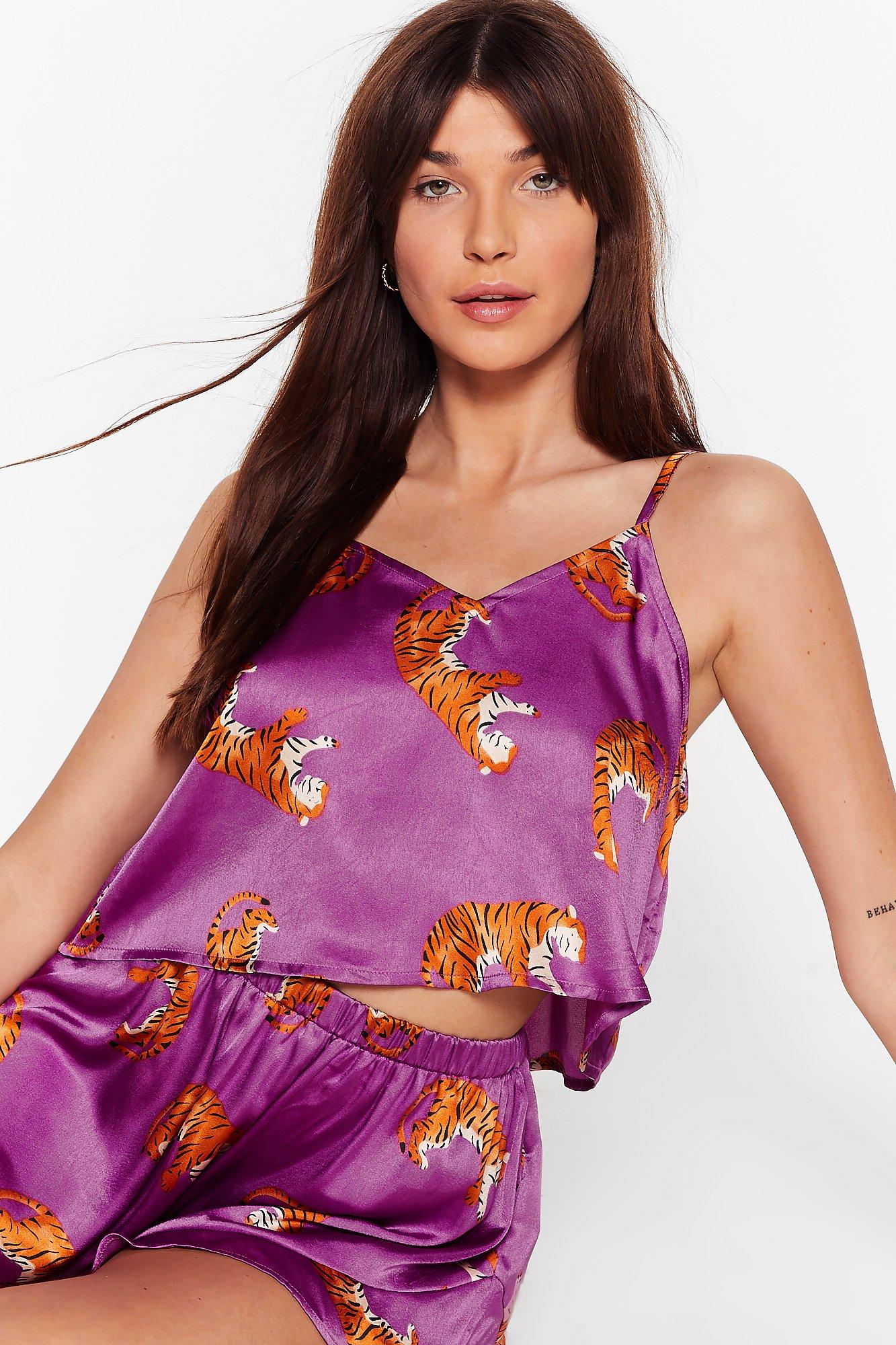 Satin Tiger Pajama Set with Ruffle Hem Nasty Gal