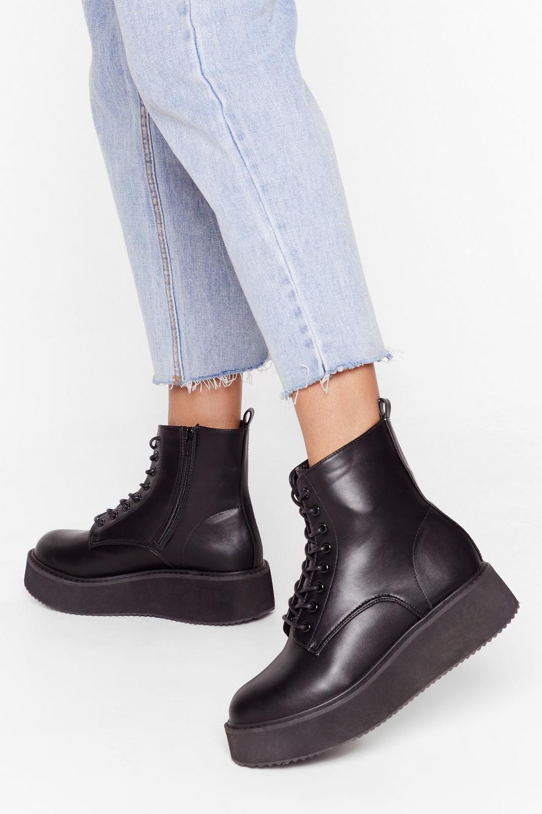 World At Your Feet Faux Leather Lace-Up Boots | Nasty Gal