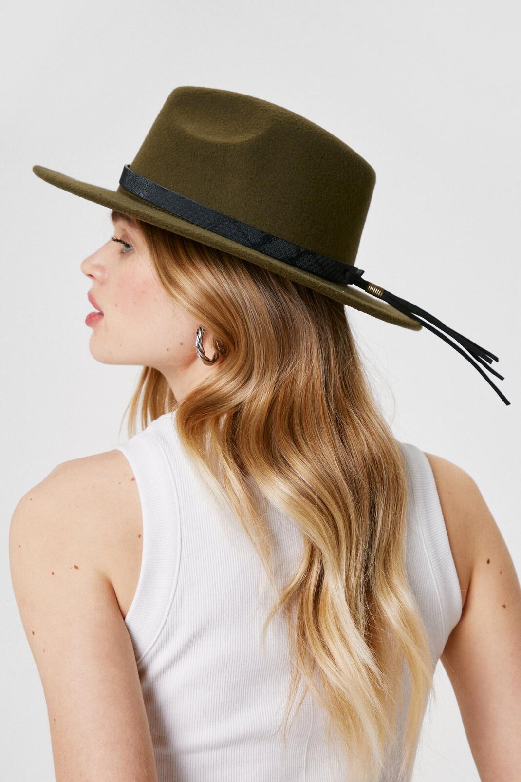 Khaki Woven Pinched Fedora Hat image number 1