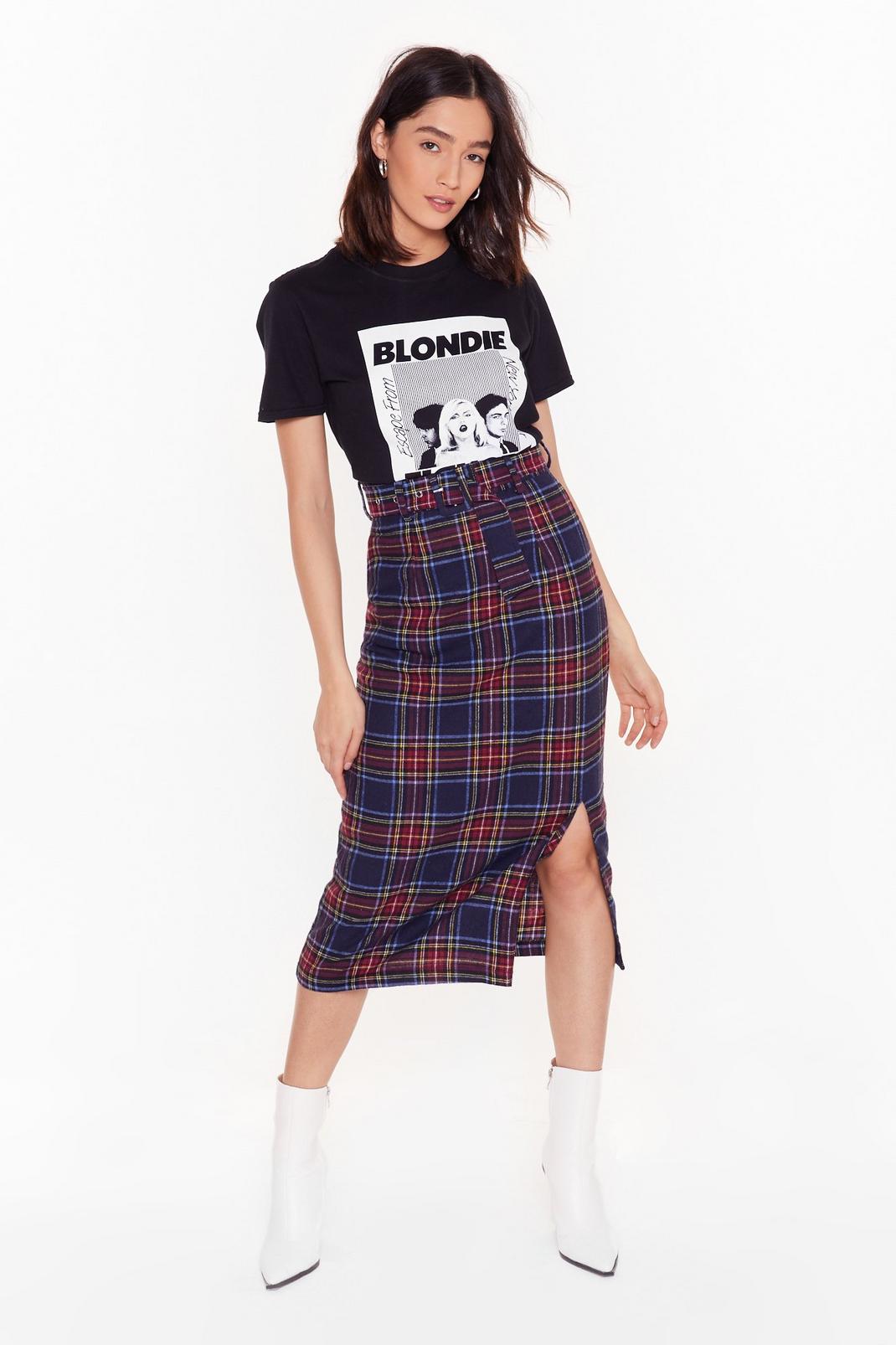 Hey Wait a Check Belted Midi Skirt image number 1