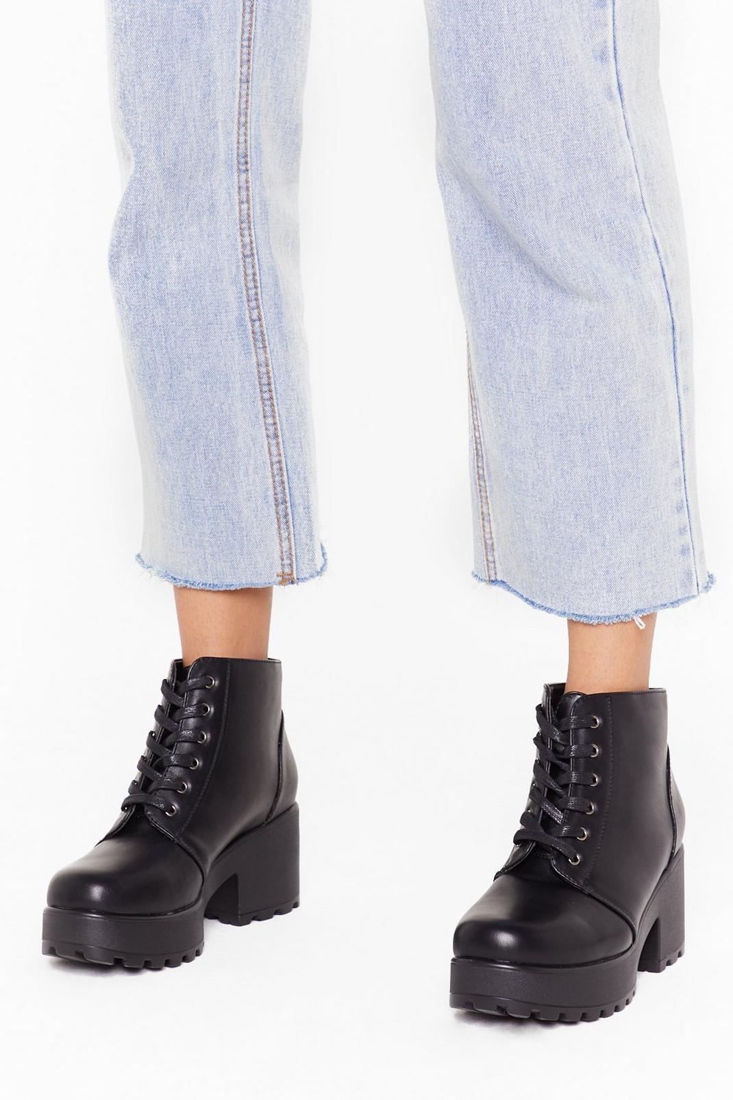 Black Take You to Chunky Town Faux Leather Ankle Boots image number 1