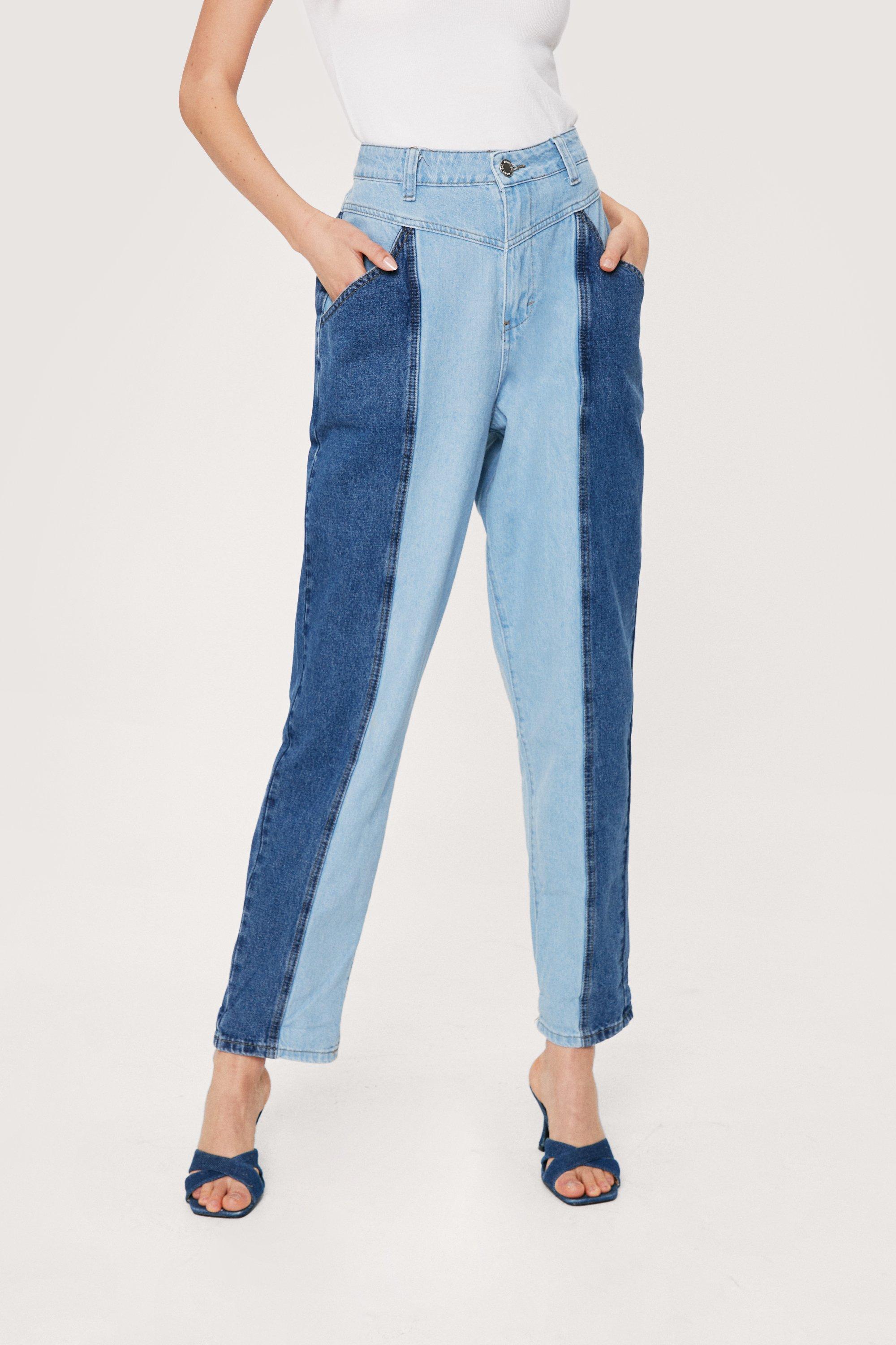 Blue Two-Tone Side Washed Drawstring Jeans