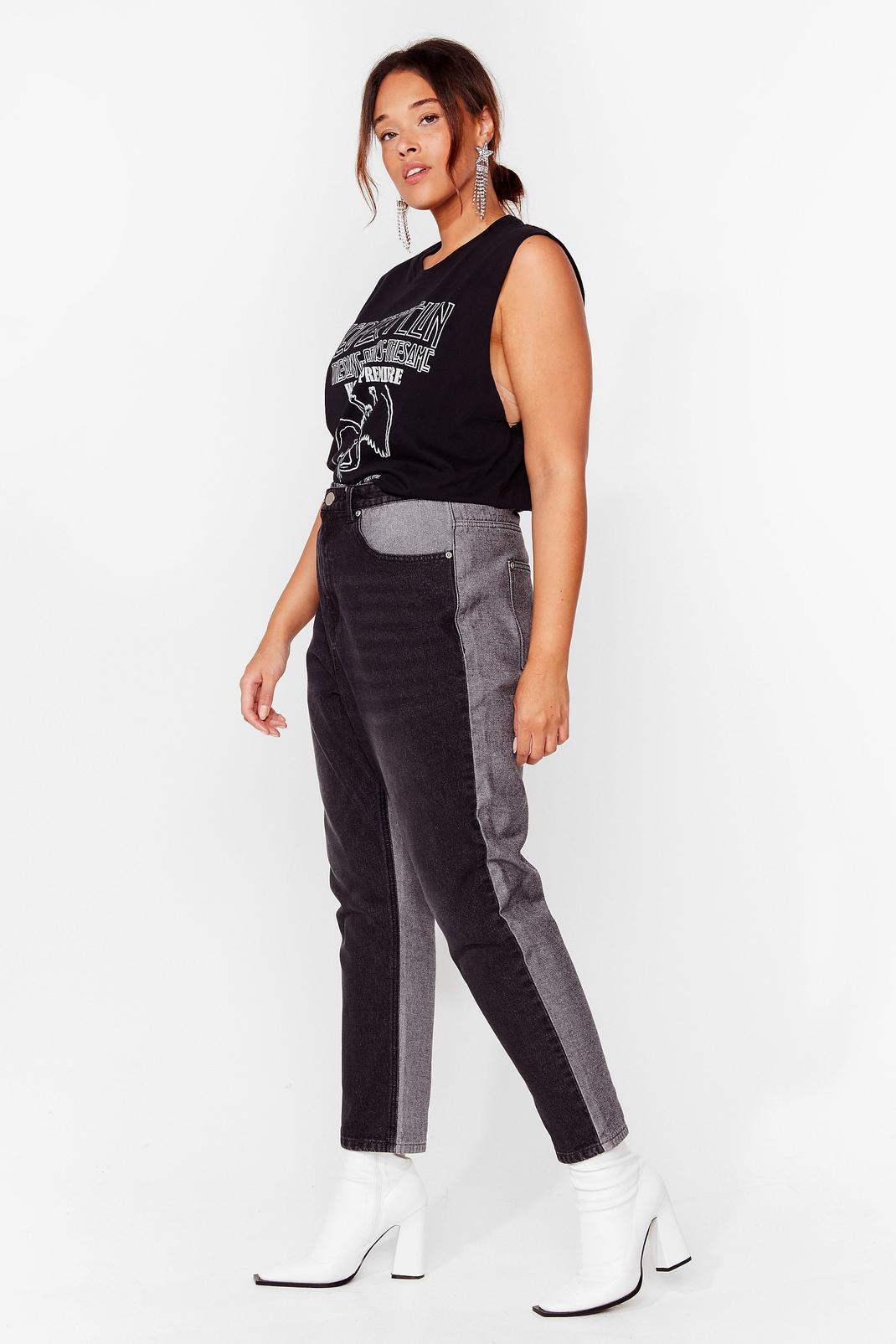 Black Plus Size Two Tone Mom Jeans image number 1