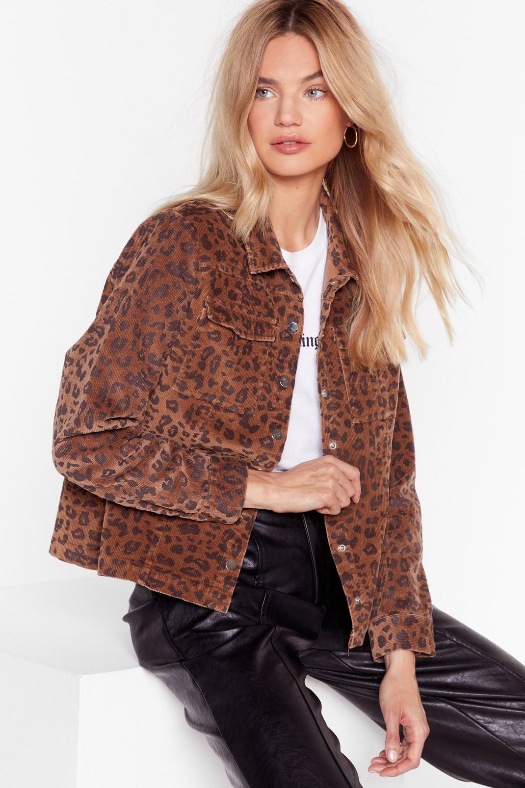 Leopard Print Corduory Relaxed Jacket image number 1