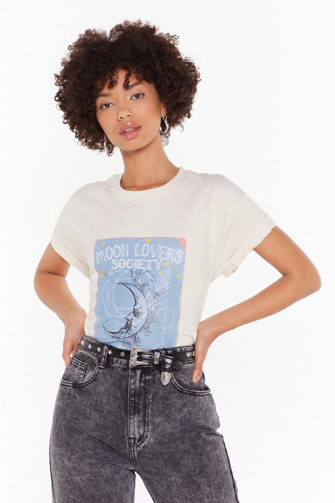 T-shirt ample à impression lune et slogan Moon Lovers Society image number 1