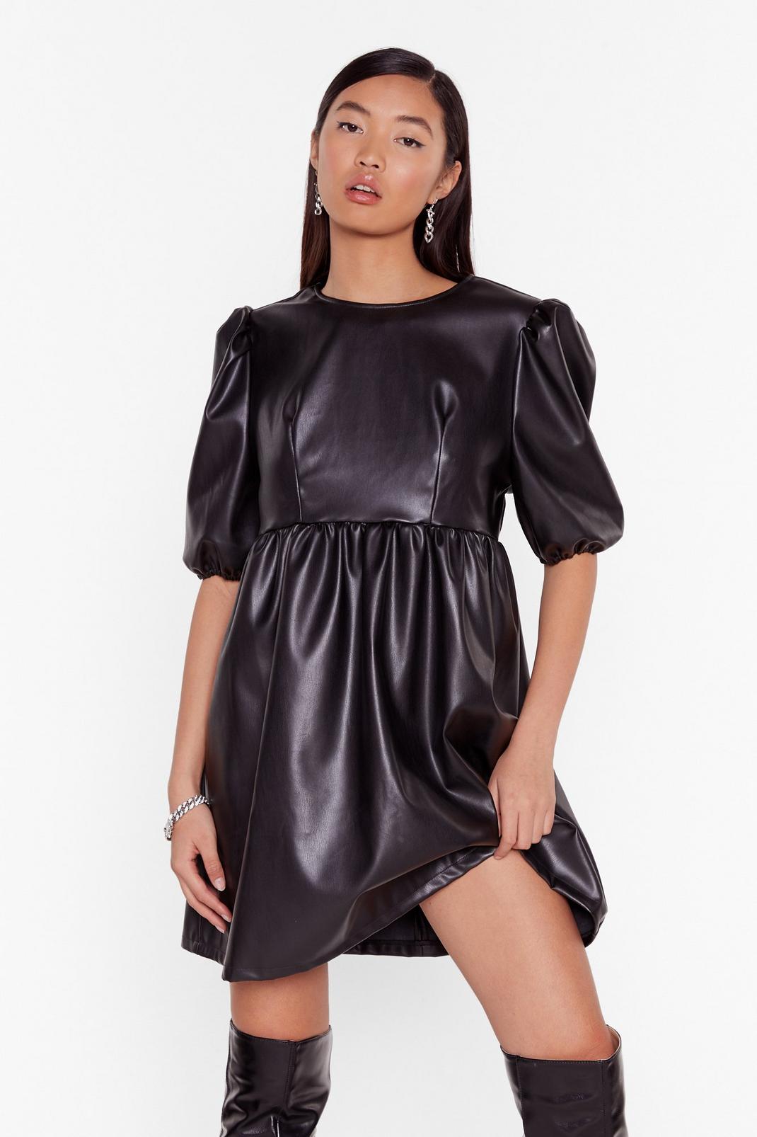 Faux Leather You're in or Out Puff Mini Dress | Nasty Gal