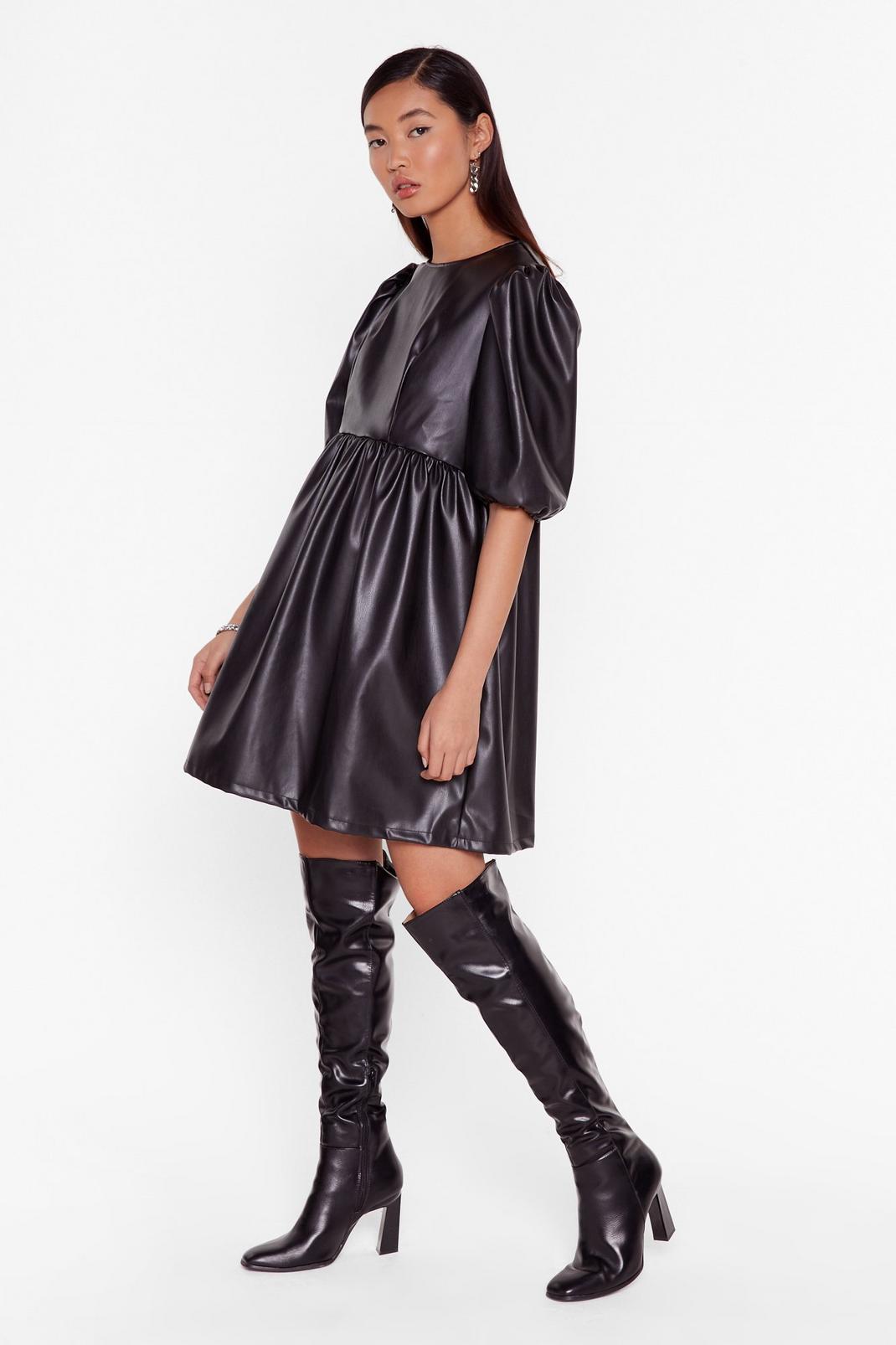 105 Faux Leather You're in or Out Puff Mini Dress image number 2