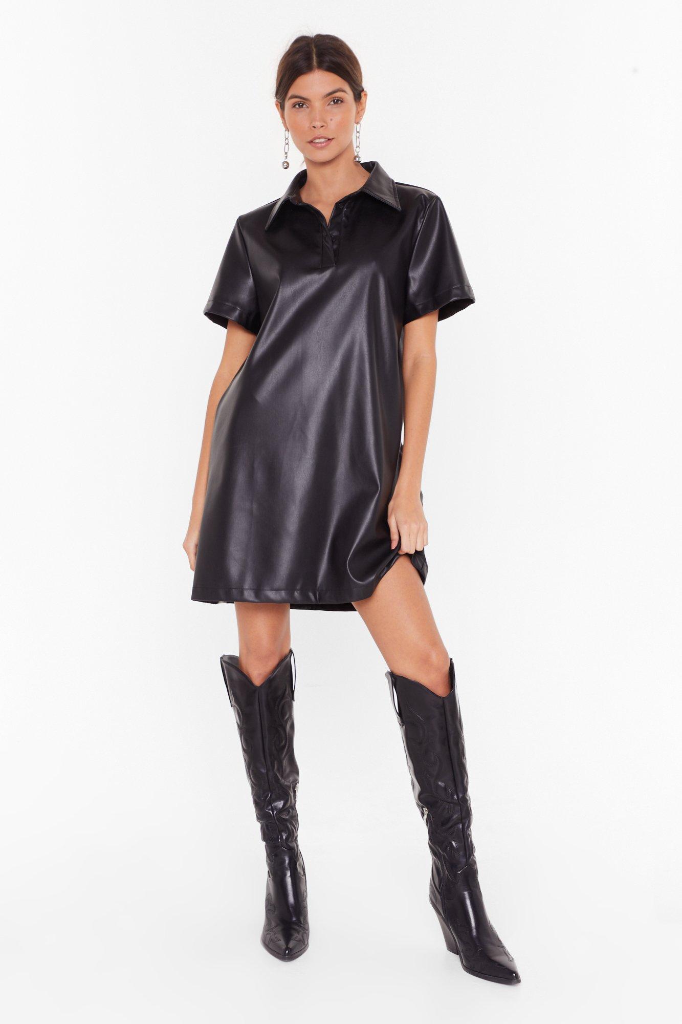 leather shirt dress