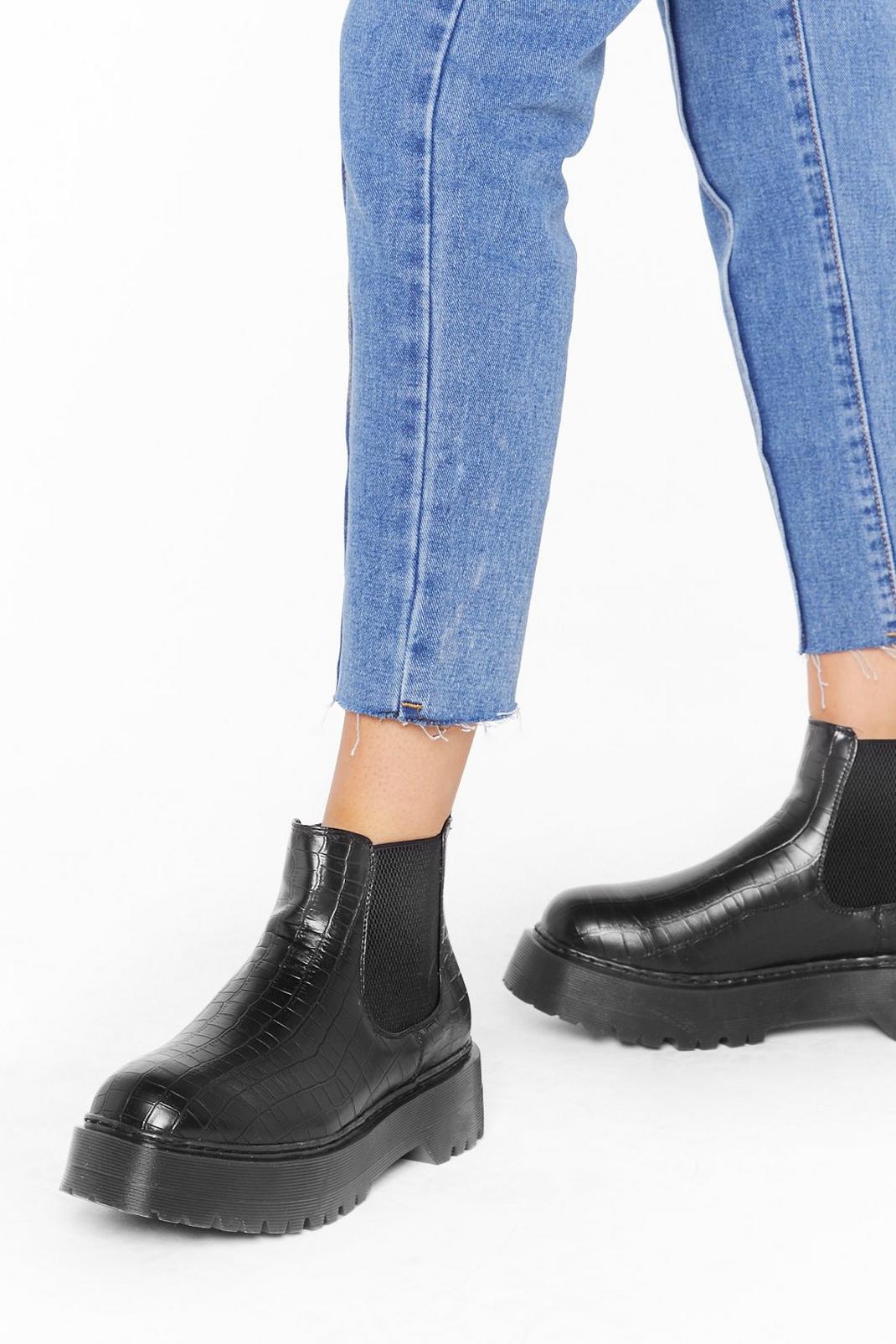 Croc Yourself Out Faux Leather Ankle Boots image number 1