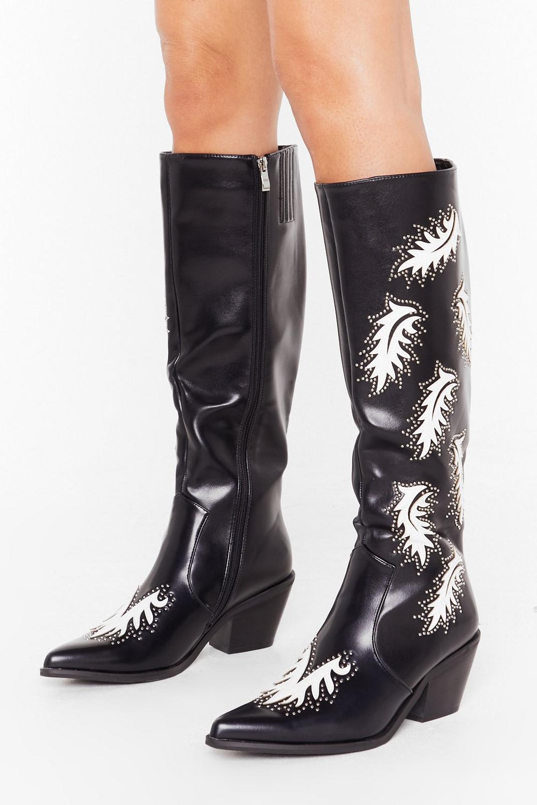 Cowboy Take Me Away Faux Leather Knee High Boots image number 1