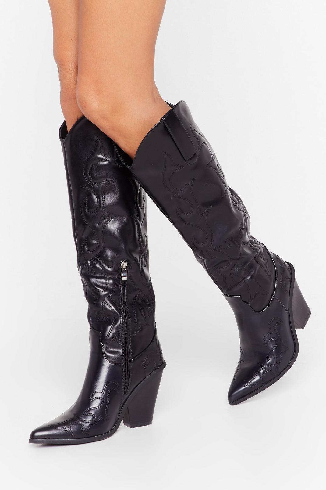 Here Come the Cowboys Faux Leather Knee-High Boots image number 1