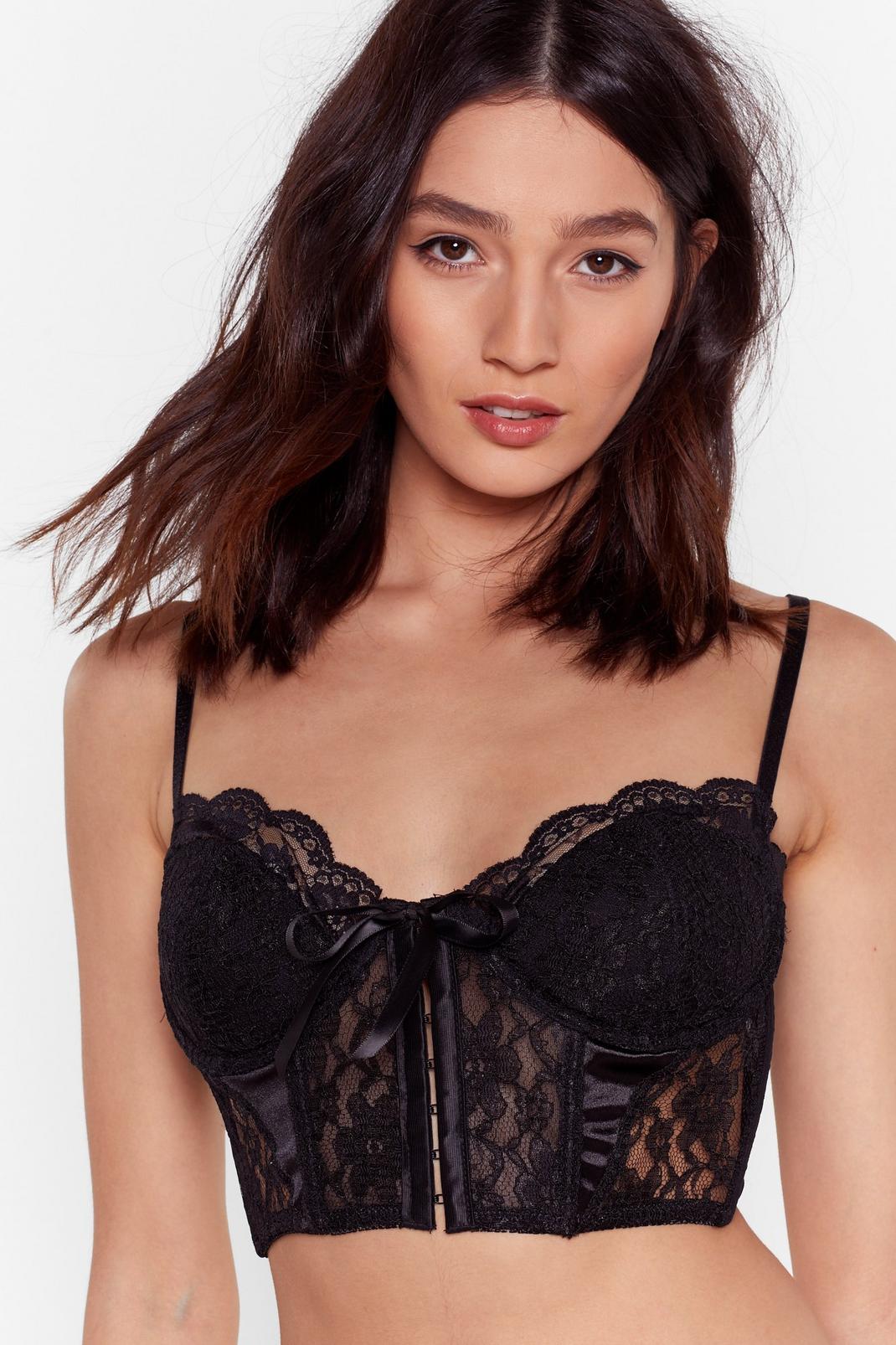 Black Lace Longline Bralette With Sweetheart Neckline image number 1