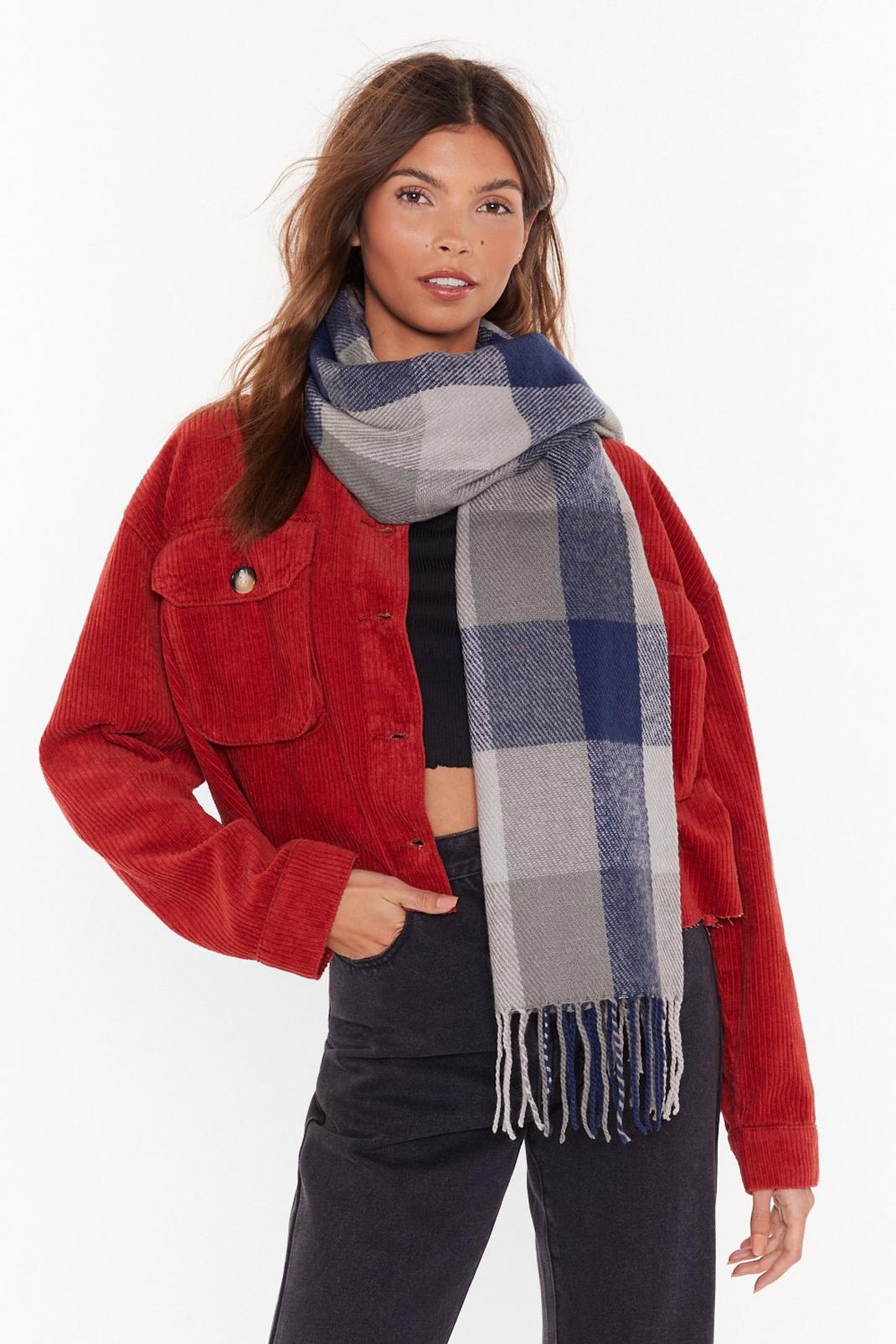Blue check scarf image number 1