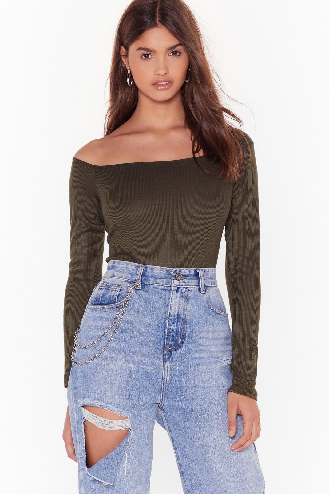 Khaki What's Your Best Off-the-Shoulder Bodysuit image number 1