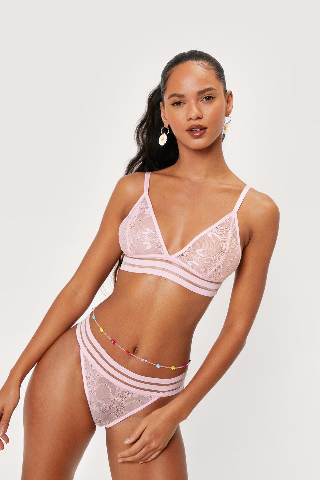 Nude Strappy Lace Bralette and Panty Set image number 1