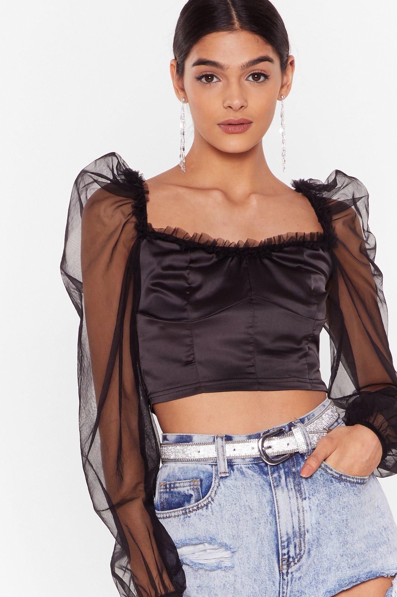 organza puff sleeve crop top